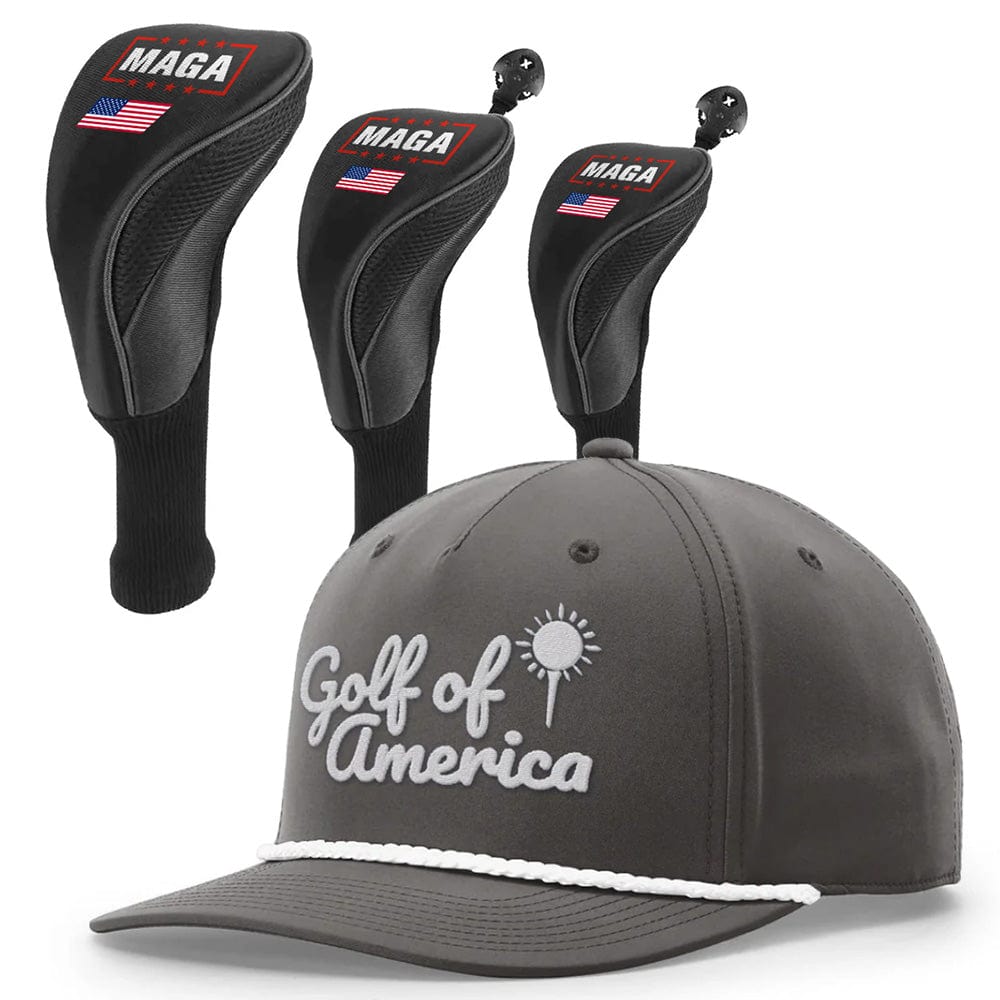 1 3 5 Golf Head Covers + Rope Hat / Dark Gray/White Golf of America Bundle | 1 3 5 Golf Head Covers + Rope Hat maga trump