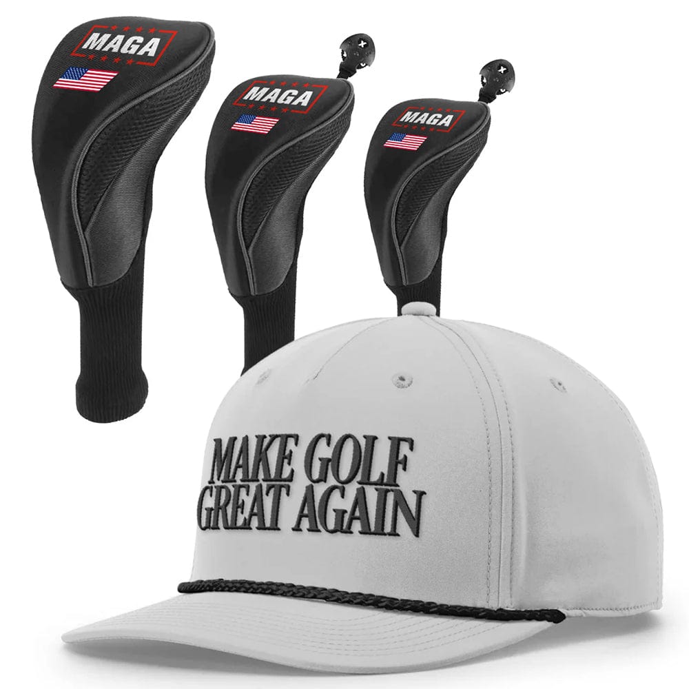 1 3 5 Golf Head Covers + Rope Hat / Heather Gray/Black Make Golf Great Again Bundle | 1 3 5 Golf Head Covers + Rope Hat maga trump