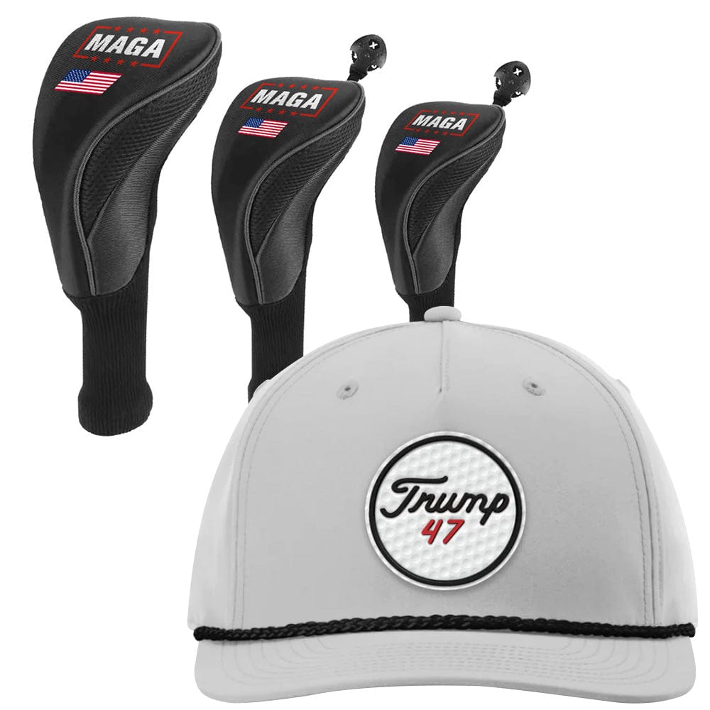 1 3 5 Golf Head Covers + Rope Hat / Heather Gray/Black Trump 47 Golf Bundle | 1 3 5 Golf Head Covers + Rope Hat maga trump