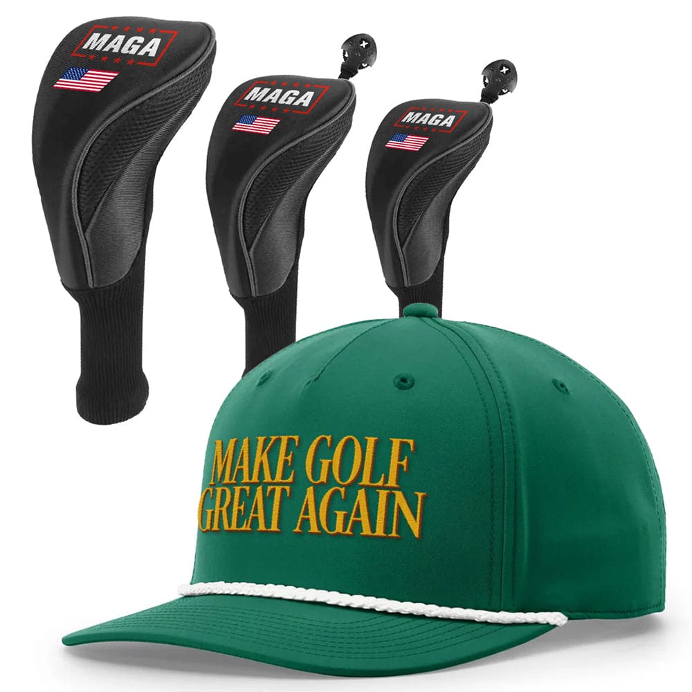 1 3 5 Golf Head Covers + Rope Hat / Kelly Green Make Golf Great Again Bundle | 1 3 5 Golf Head Covers + Rope Hat maga trump