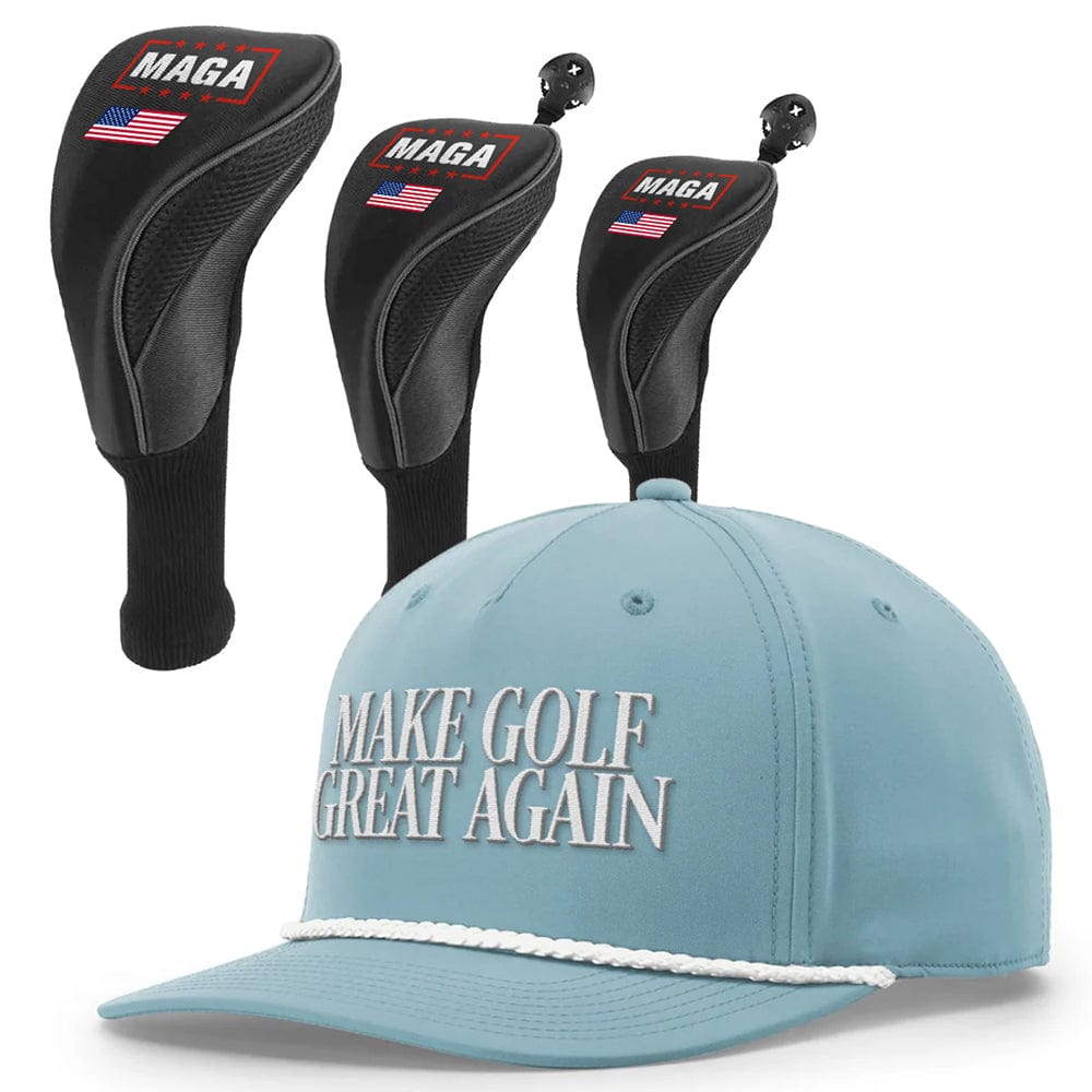 1 3 5 Golf Head Covers + Rope Hat / Light Blue Make Golf Great Again Bundle | 1 3 5 Golf Head Covers + Rope Hat maga trump