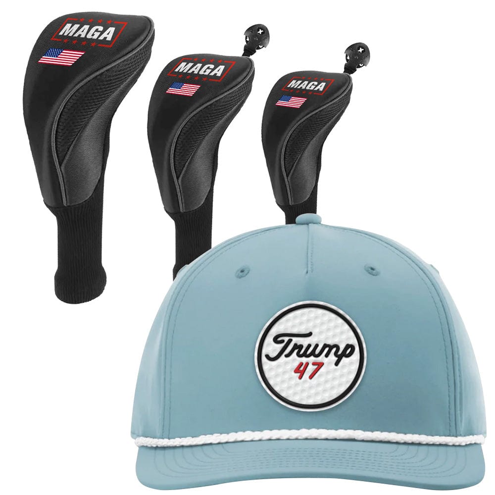 1 3 5 Golf Head Covers + Rope Hat / Light Blue Trump 47 Golf Bundle | 1 3 5 Golf Head Covers + Rope Hat maga trump
