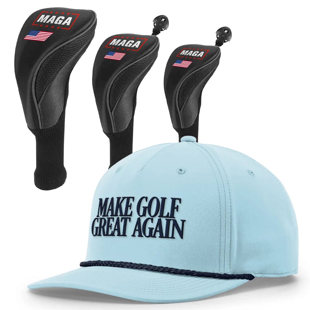 1 3 5 Golf Head Covers + Rope Hat / Soft Blue/Navy Make Golf Great Again Bundle | 1 3 5 Golf Head Covers + Rope Hat maga trump