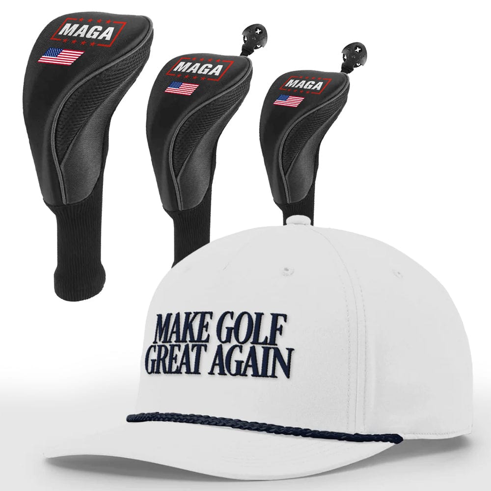 1 3 5 Golf Head Covers + Rope Hat / White/Navy Make Golf Great Again Bundle | 1 3 5 Golf Head Covers + Rope Hat maga trump