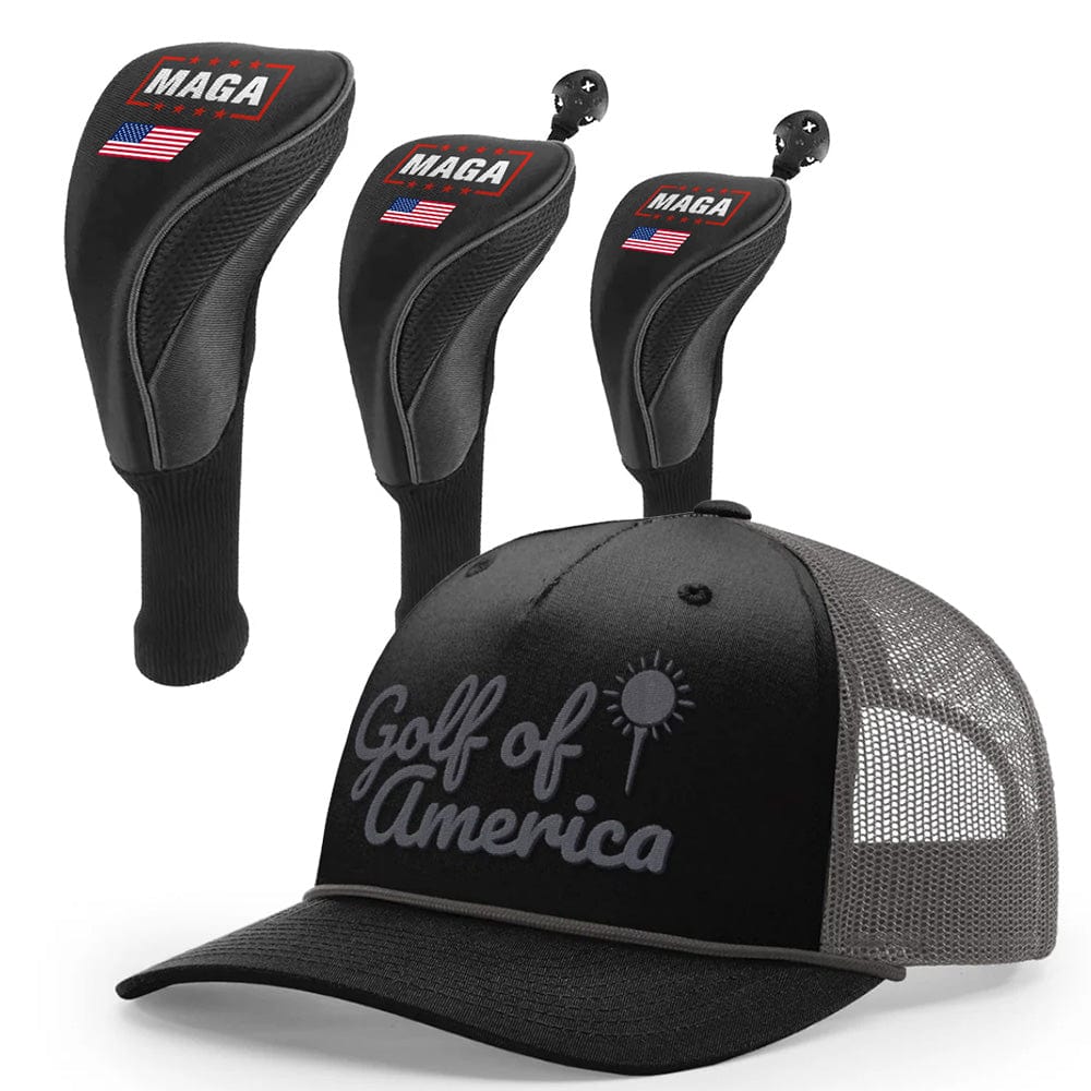 1 3 5 Golf Head Covers + Rope Trucker Hat / Black/Charcoal Golf of America Bundle | 1 3 5 Golf Head Covers + Rope Trucker Hat maga trump