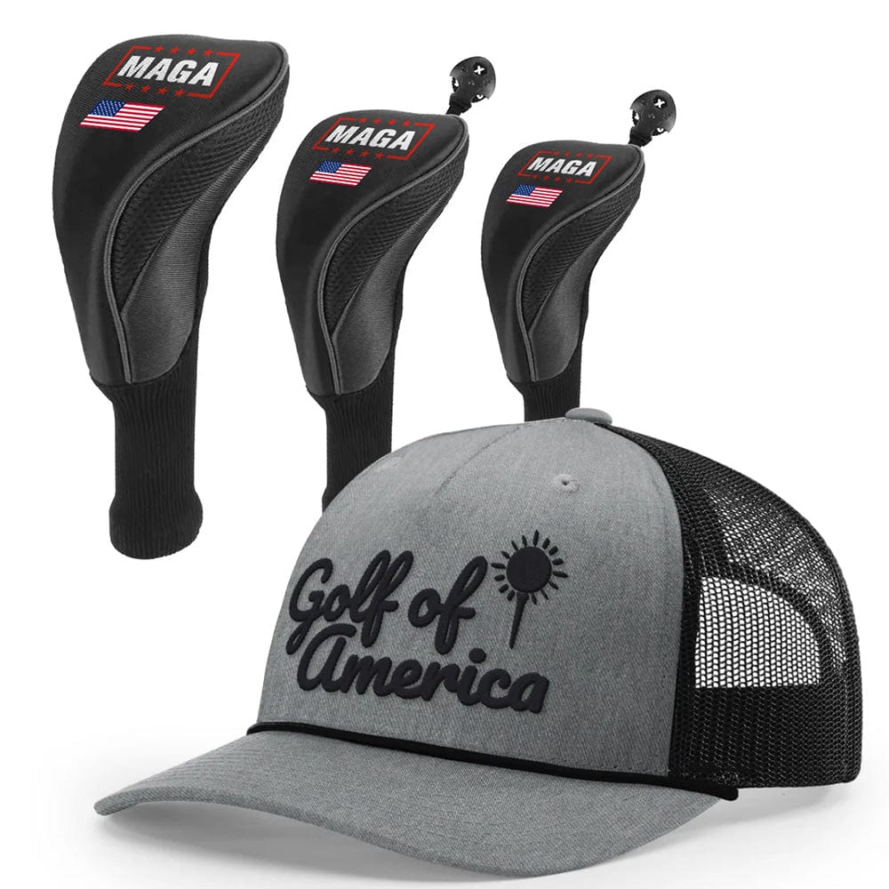 1 3 5 Golf Head Covers + Rope Trucker Hat / Heather Gray/Black Golf of America Bundle | 1 3 5 Golf Head Covers + Rope Trucker Hat maga trump