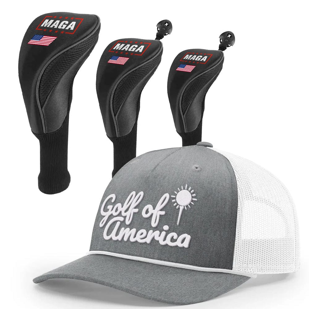 1 3 5 Golf Head Covers + Rope Trucker Hat / Heather Gray/White Golf of America Bundle | 1 3 5 Golf Head Covers + Rope Trucker Hat maga trump