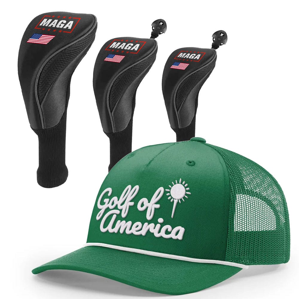1 3 5 Golf Head Covers + Rope Trucker Hat / Kelly Green/White Golf of America Bundle | 1 3 5 Golf Head Covers + Rope Trucker Hat maga trump