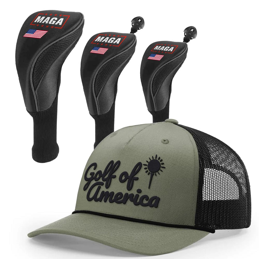 1 3 5 Golf Head Covers + Rope Trucker Hat / Loden/Black Golf of America Bundle | 1 3 5 Golf Head Covers + Rope Trucker Hat maga trump