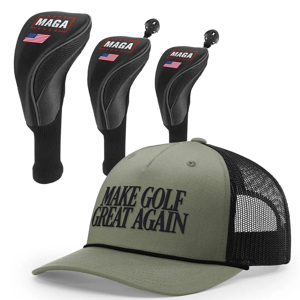 1 3 5 Golf Head Covers + Rope Trucker Hat / Loden/Black Make Golf Great Again Bundle | 1 3 5 Golf Head Covers + Rope Trucker Hat maga trump
