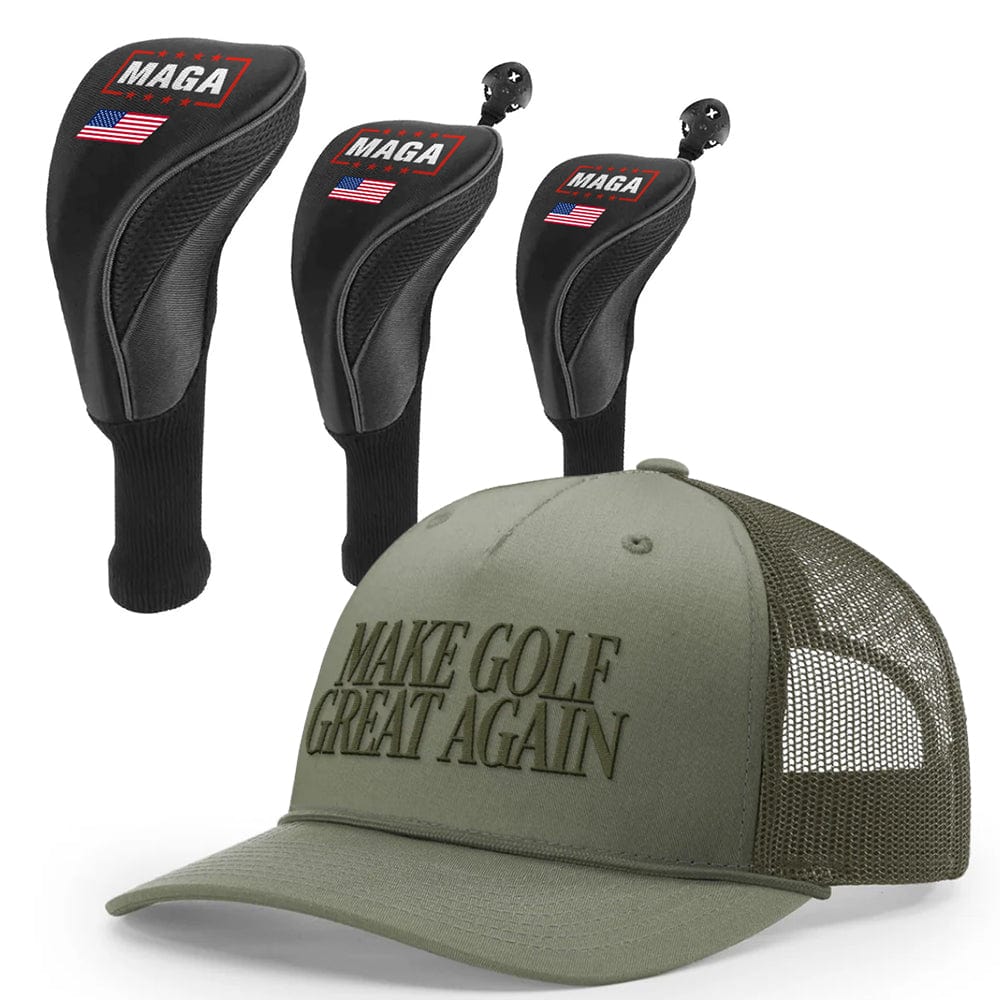 1 3 5 Golf Head Covers + Rope Trucker Hat / Loden Make Golf Great Again Bundle | 1 3 5 Golf Head Covers + Rope Trucker Hat maga trump