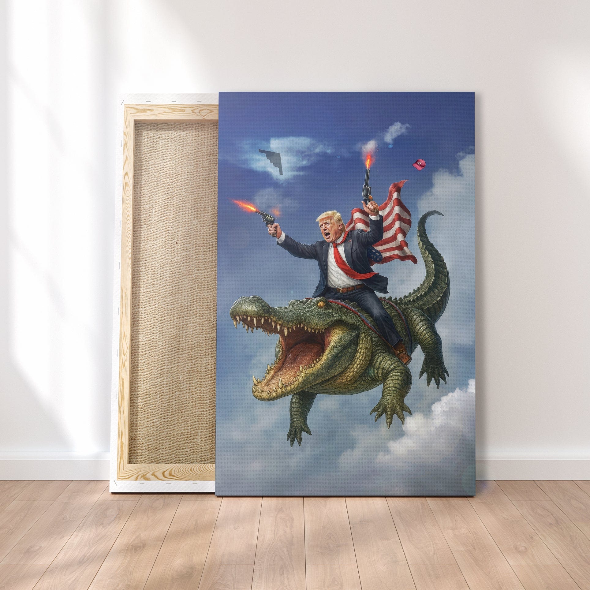16" x 24" Wall Canvas Trump Riding Alligator Canvas maga trump