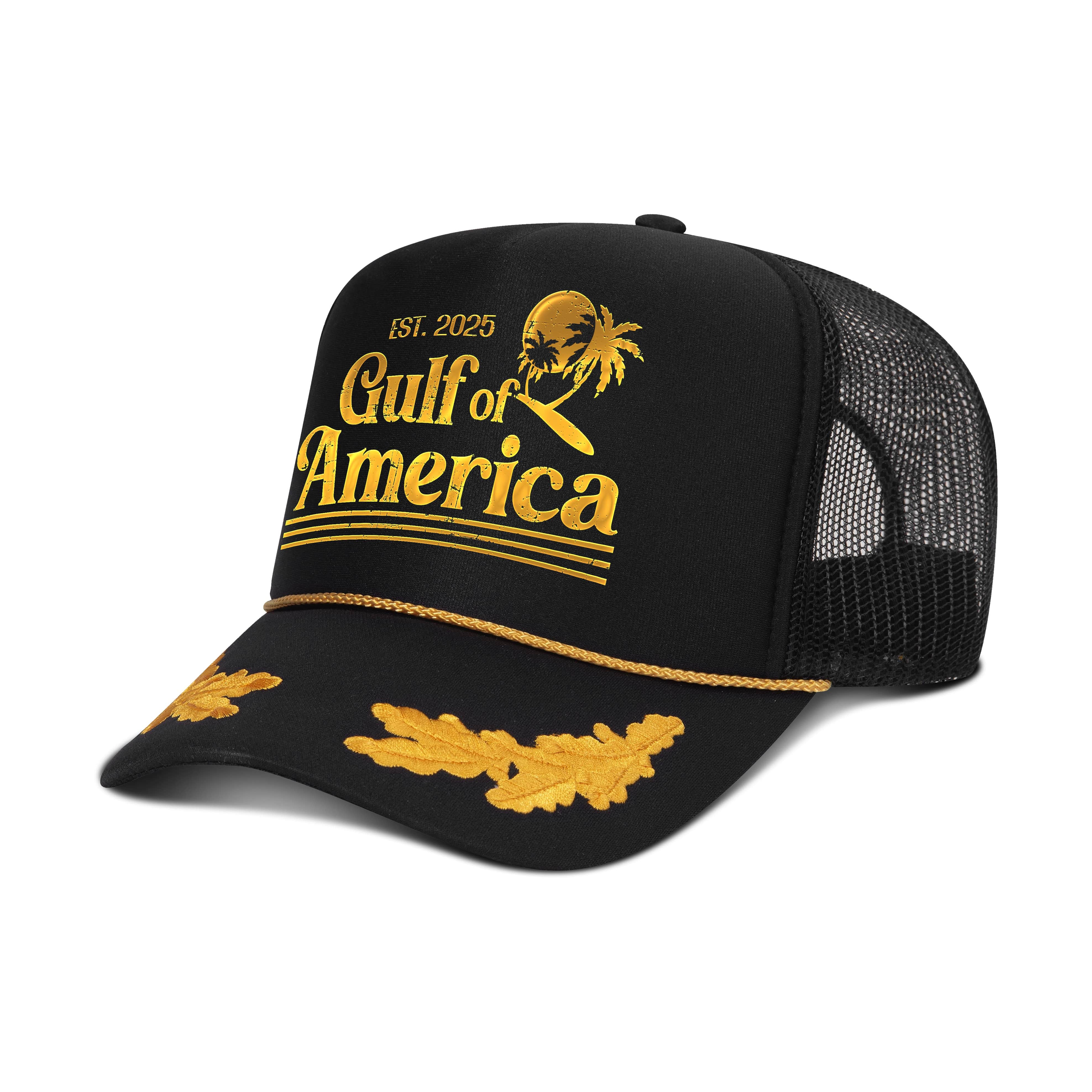 5 Panel High Crown / Black Gulf Of America EST 2025 v2 Captain Rope Hat maga trump