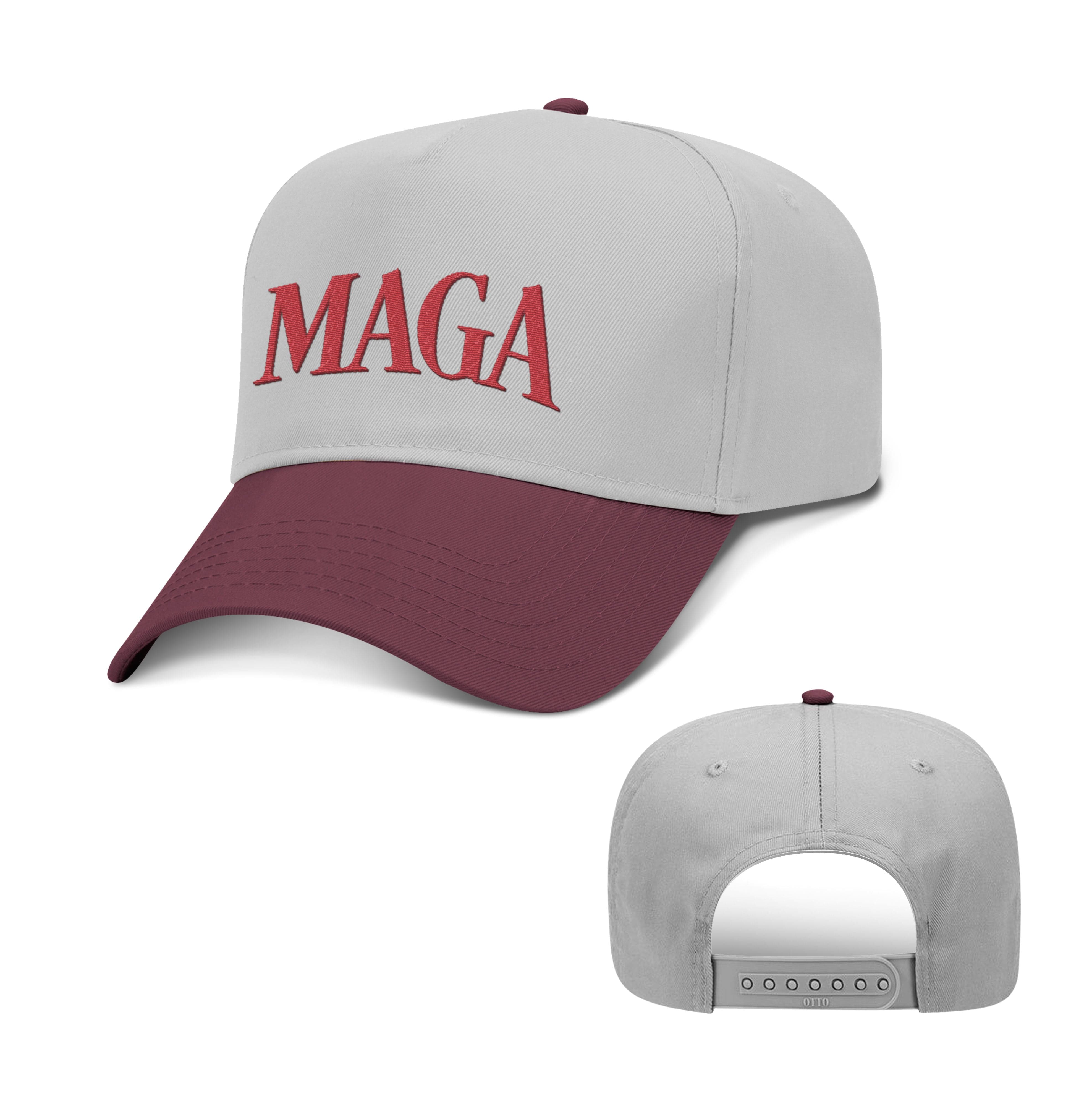 5 Panel Mid Profile Cap / Maroon/Grey / OS MAGA 2 Tone Hat maga trump