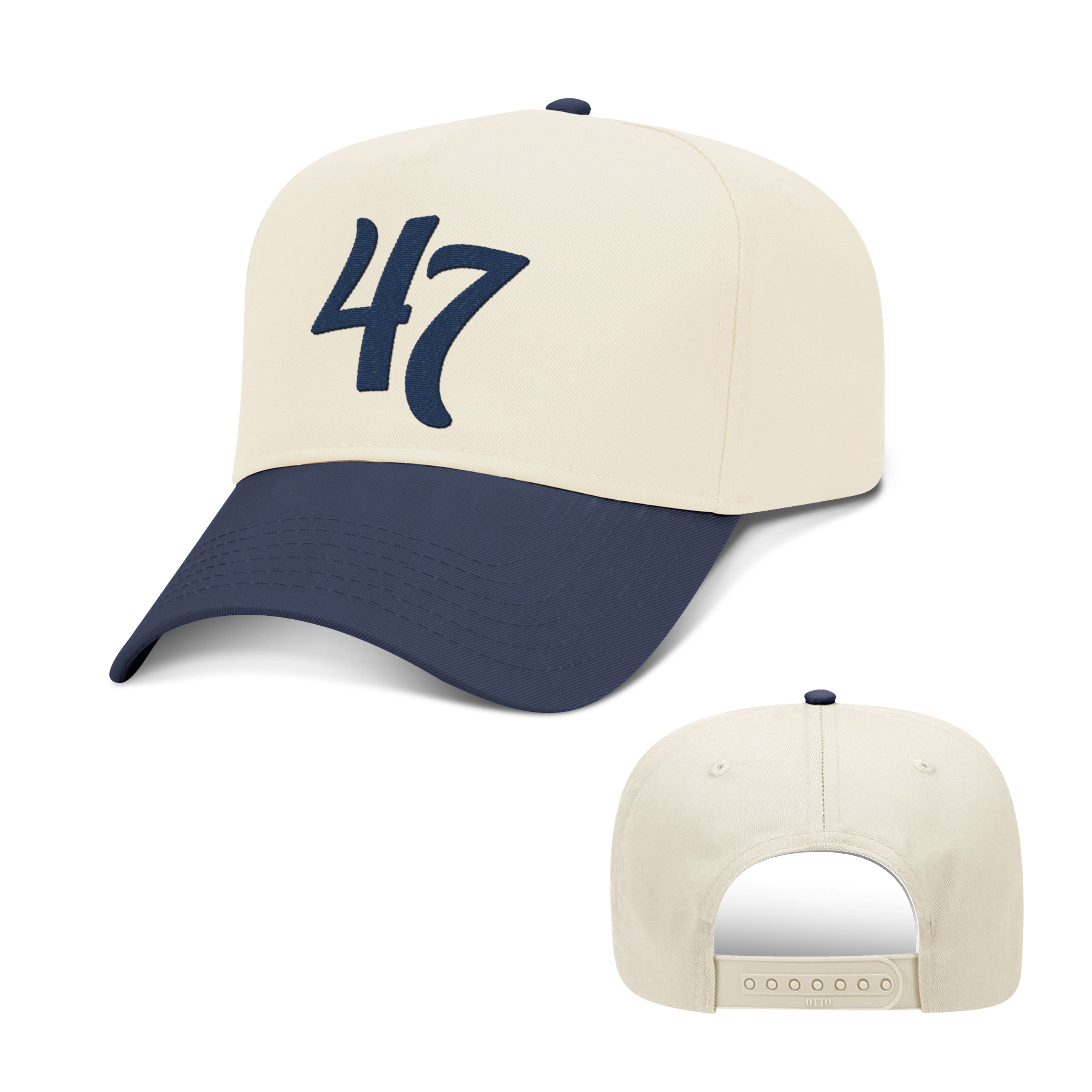 5 Panel Mid Profile Cap / Navy/Natural / OS President #47 2 TONE HAT maga trump