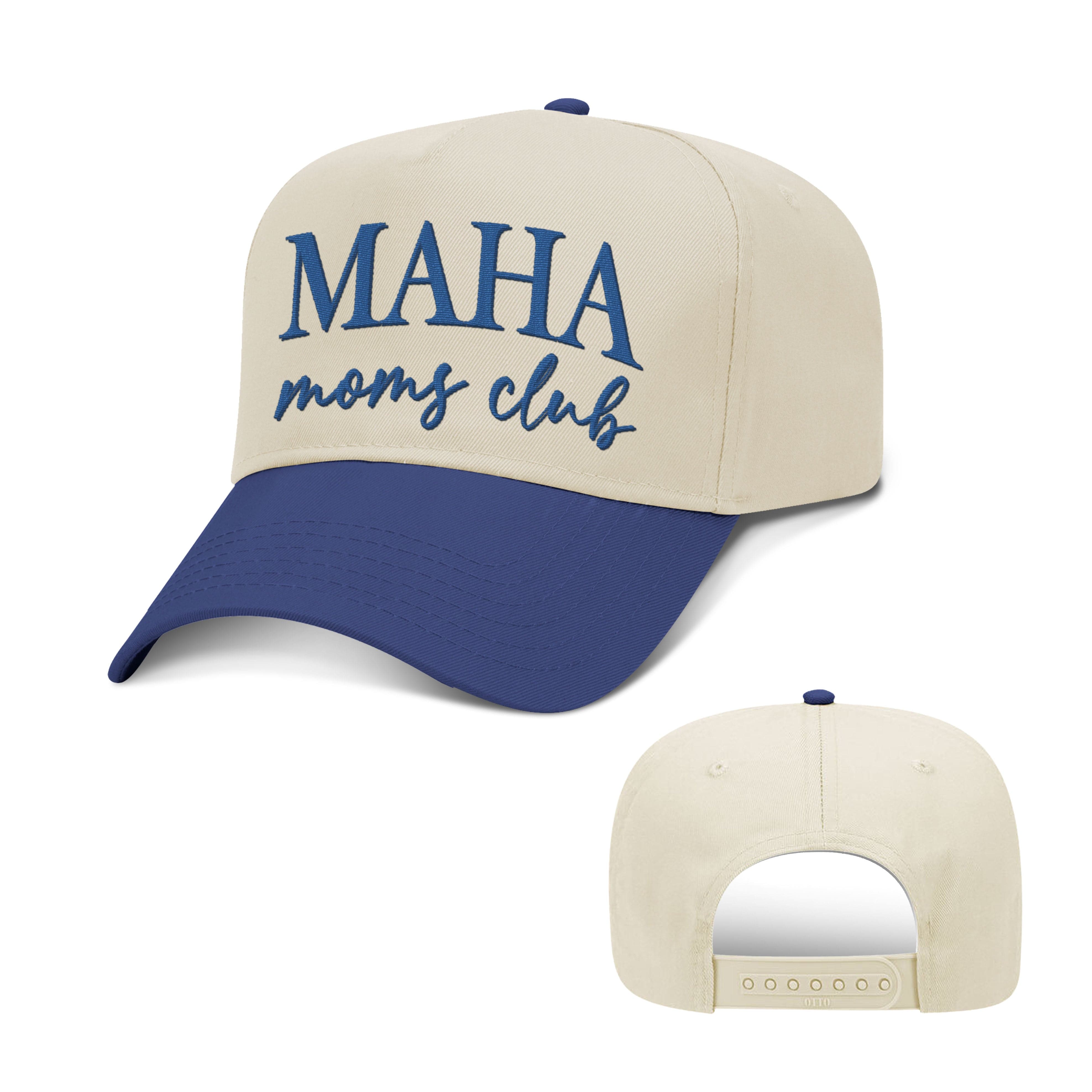 5 Panel Mid Profile Cap / Royal/Natural / OS MAHA Moms Club 2 Tone Hat maga trump