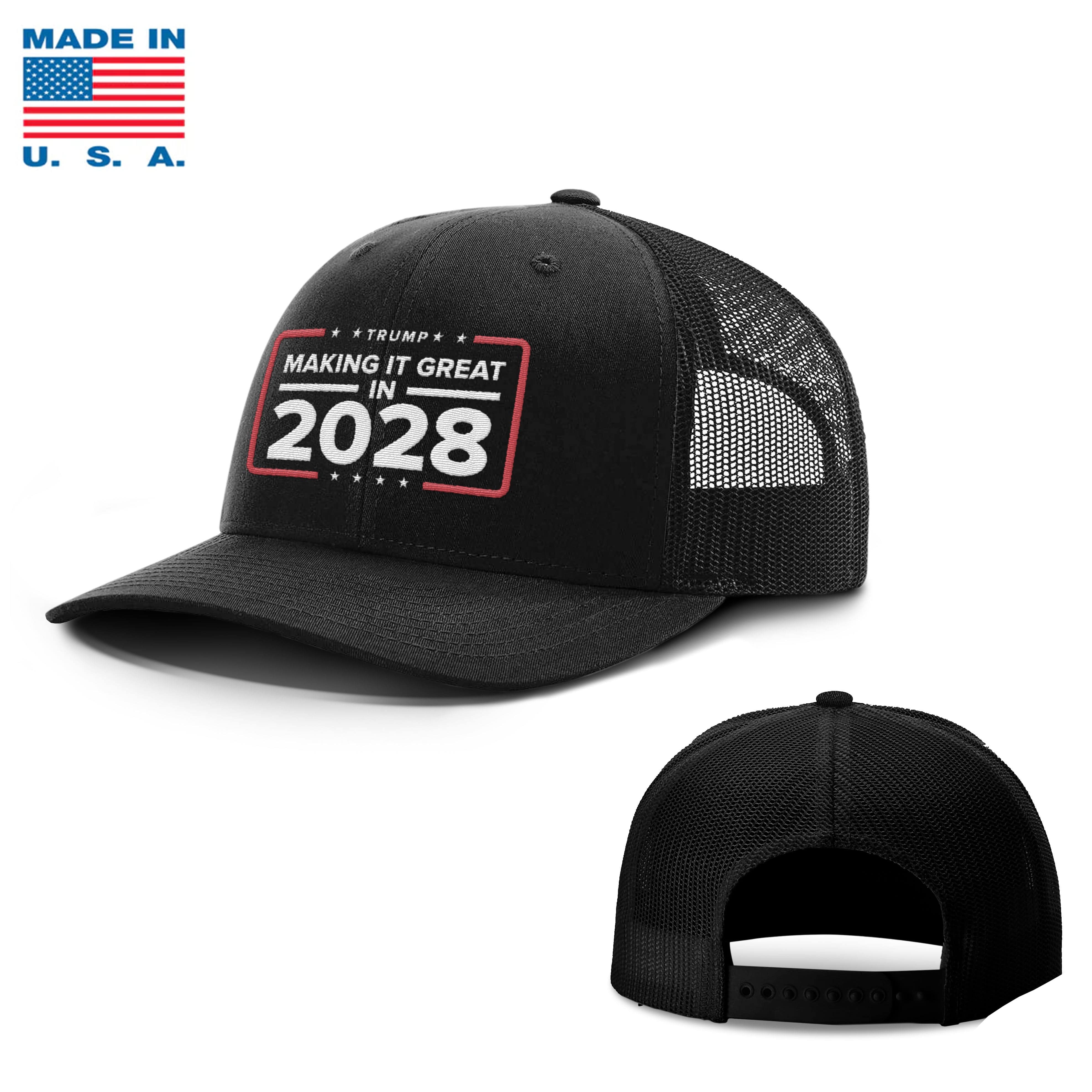 Adjustable Snapback Trucker Cap / Black Making it Great in 2028 Trucker Hat Made in the USA maga trump
