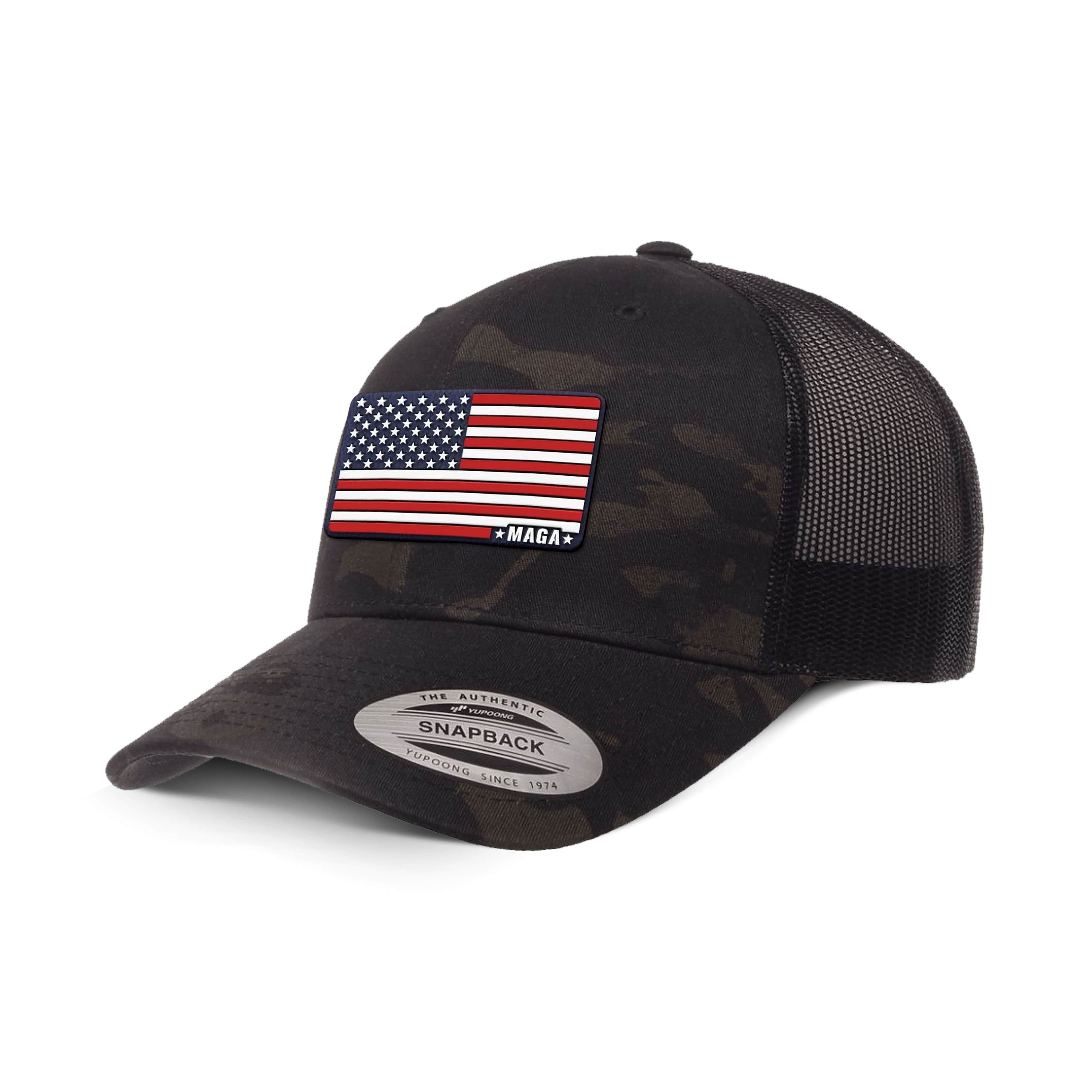 Adjustable Snapback Trucker Cap / Black Multicam Maga American Flag Hat Retro Trucker Hats maga trump