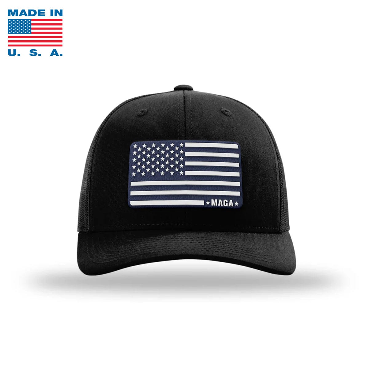 Adjustable Snapback Trucker Cap / Black/Navy MAGA American Flag Trucker Hat Made in the USA maga trump