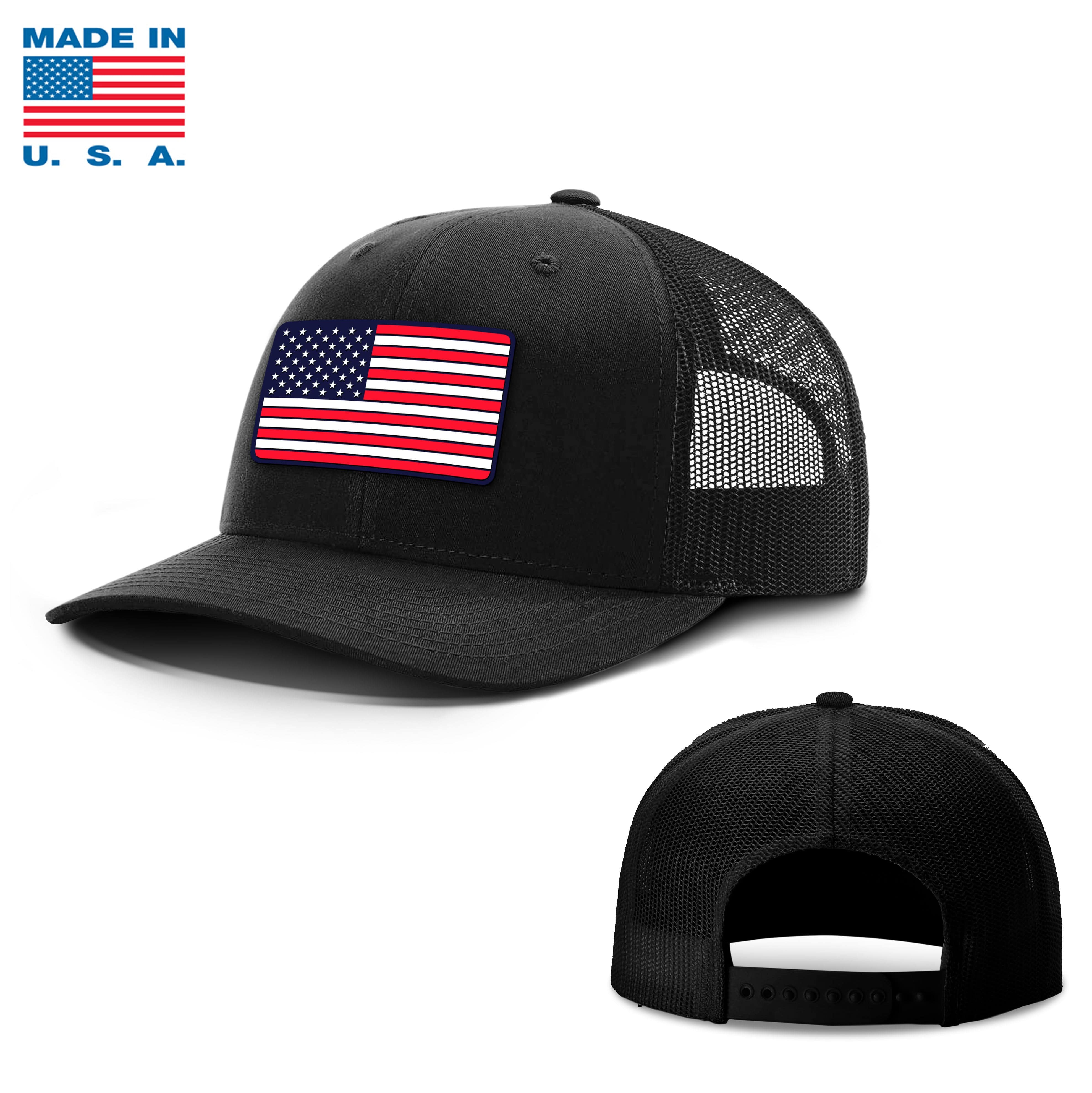 Adjustable Snapback Trucker Cap / Black / OS USA FLAG PVC Trucker Hat Made in the USA maga trump