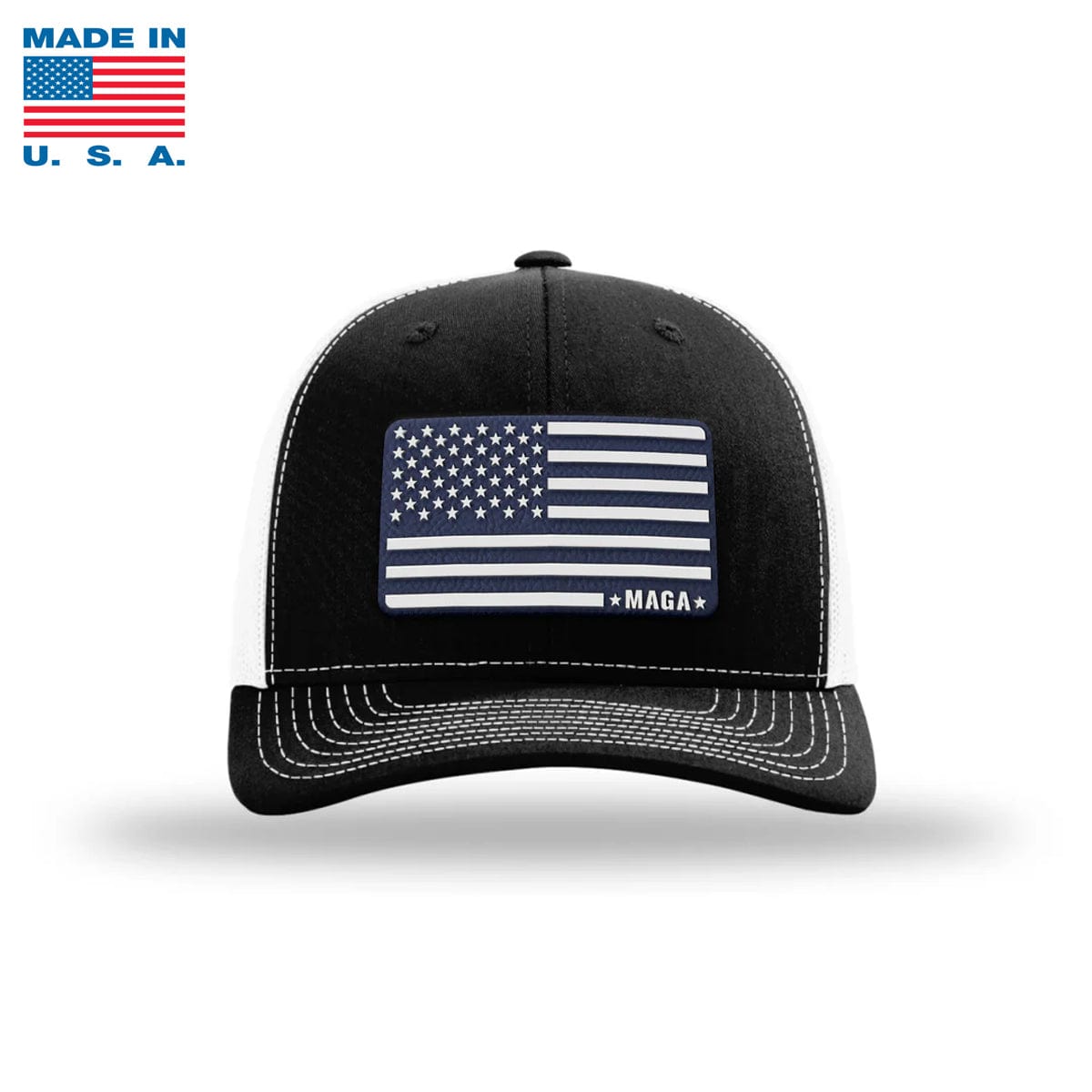 Adjustable Snapback Trucker Cap / Black/White/Navy MAGA American Flag Trucker Hat Made in the USA maga trump