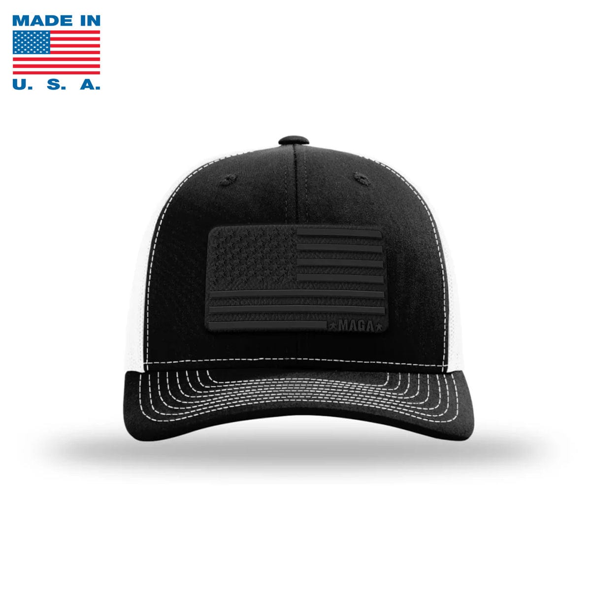 Adjustable Snapback Trucker Cap / Black/White / One Size MAGA Flag Patch Trucker Hat Made in the USA maga trump