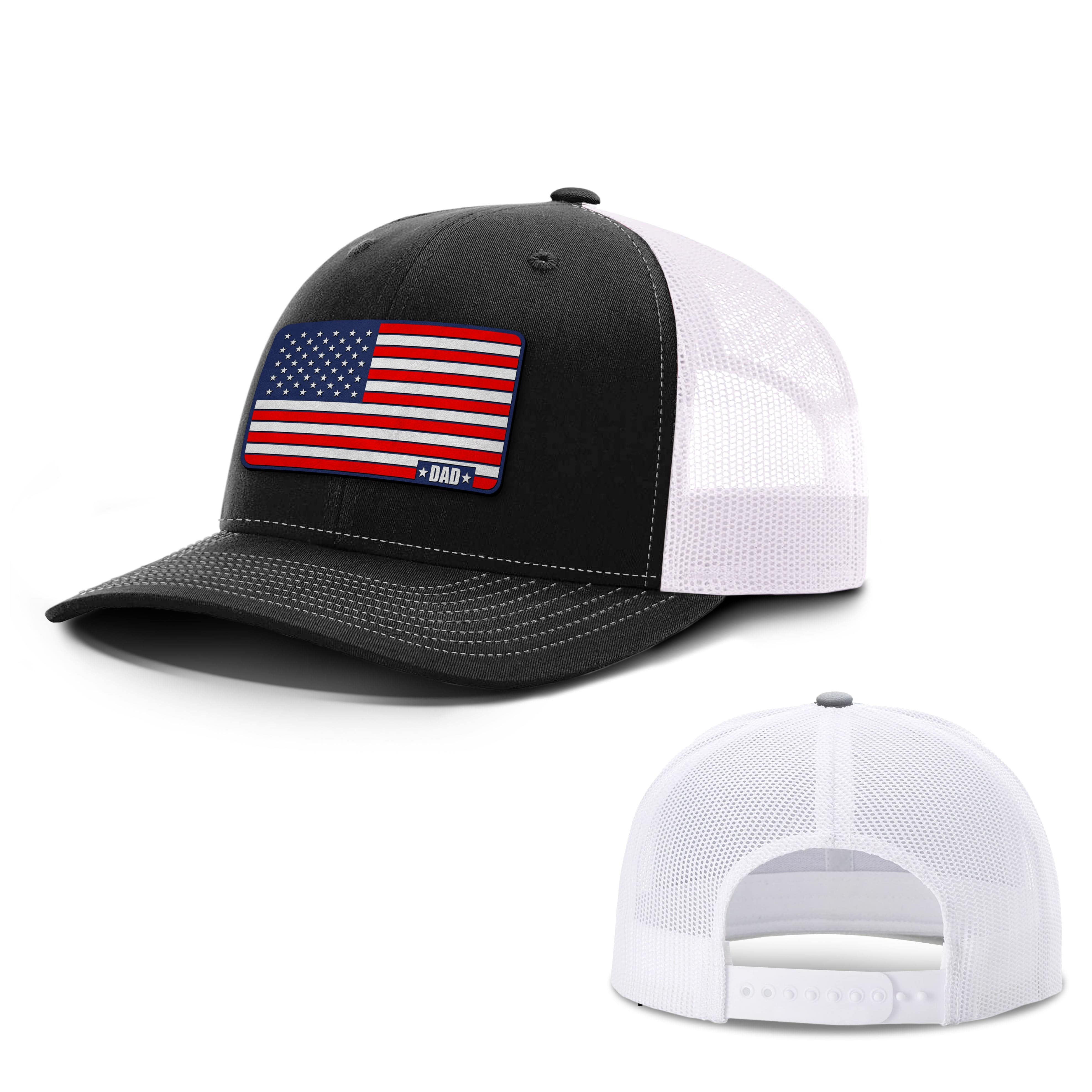 Adjustable Snapback Trucker Cap / Black/White / OS American Dad Flag Trucker Hat maga trump