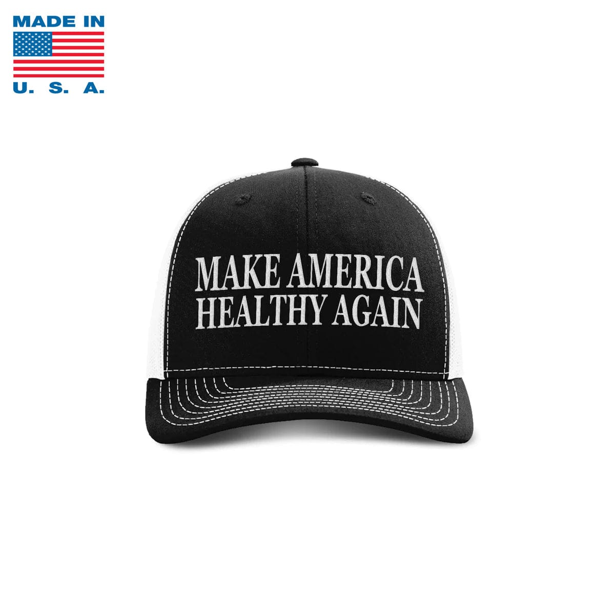 Adjustable Snapback Trucker Cap / Black/ White / OS Make America Healthy Again Hat Made in the USA maga trump