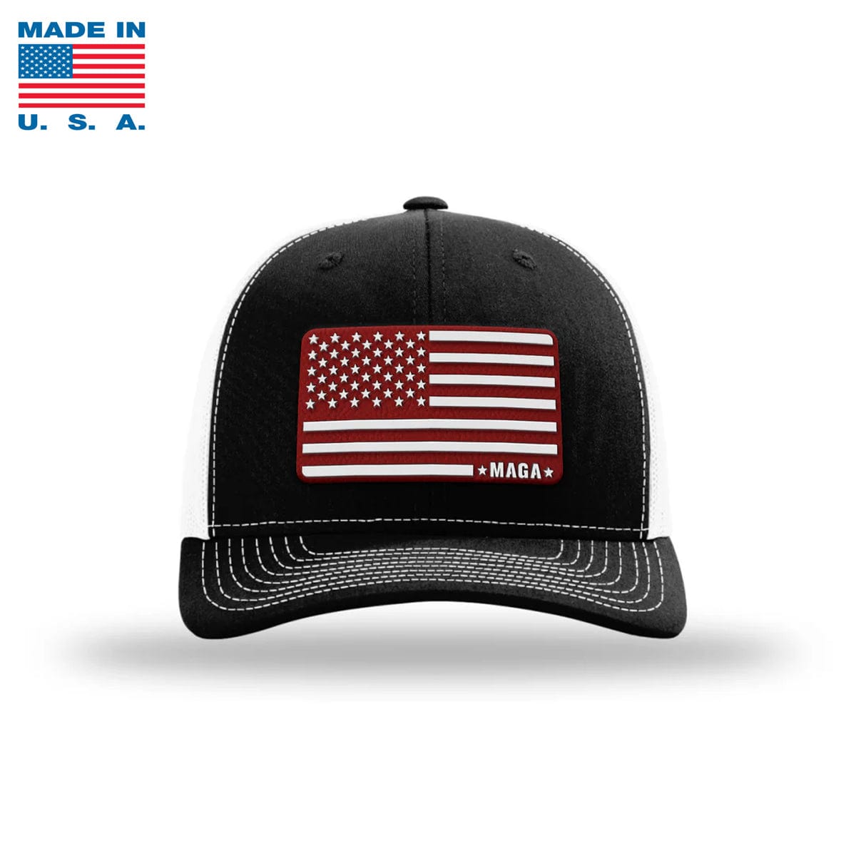 Adjustable Snapback Trucker Cap / Black/White/Red MAGA American Flag Trucker Hat Made in the USA maga trump