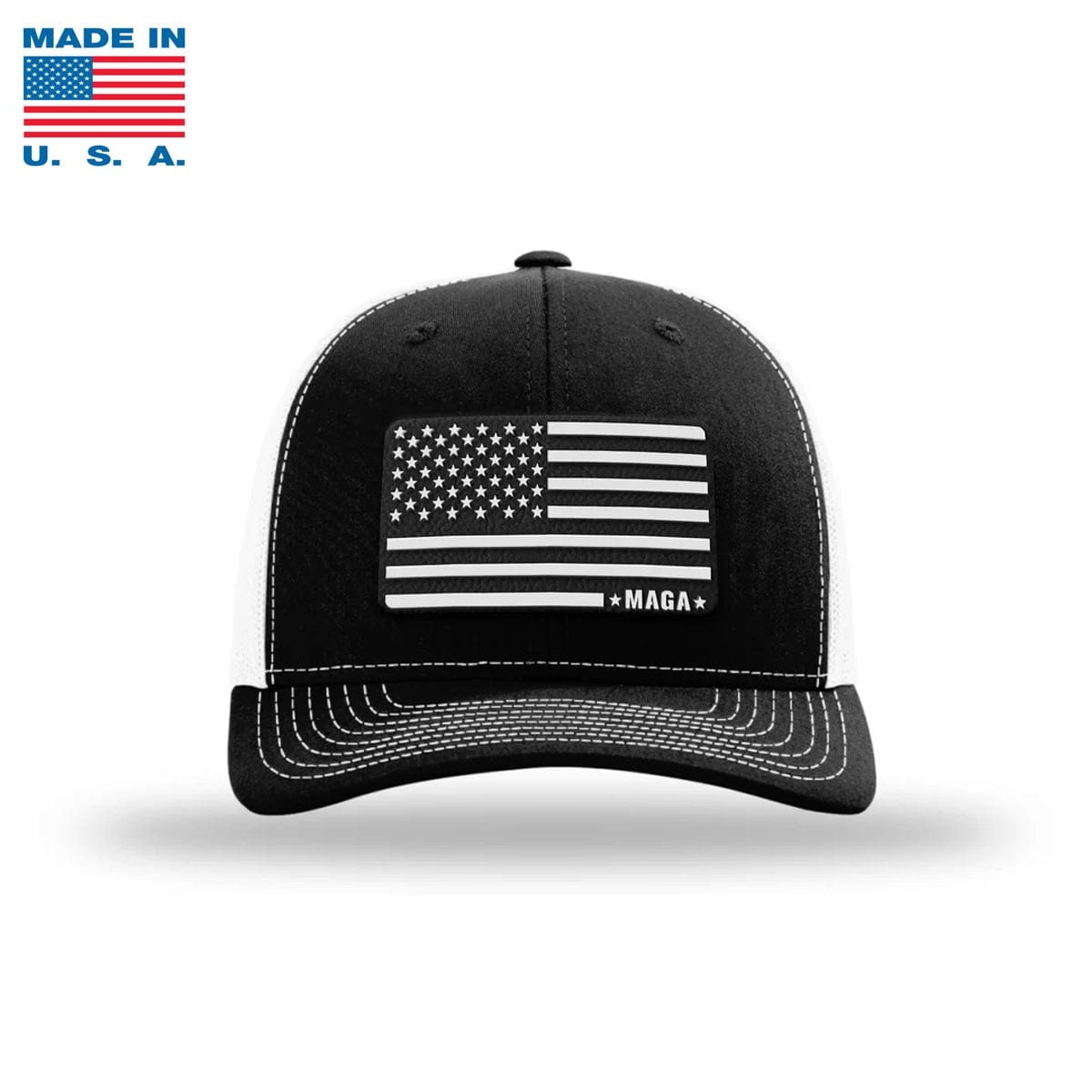 Adjustable Snapback Trucker Cap / Black/White/White MAGA American Flag Trucker Hat Made in the USA maga trump