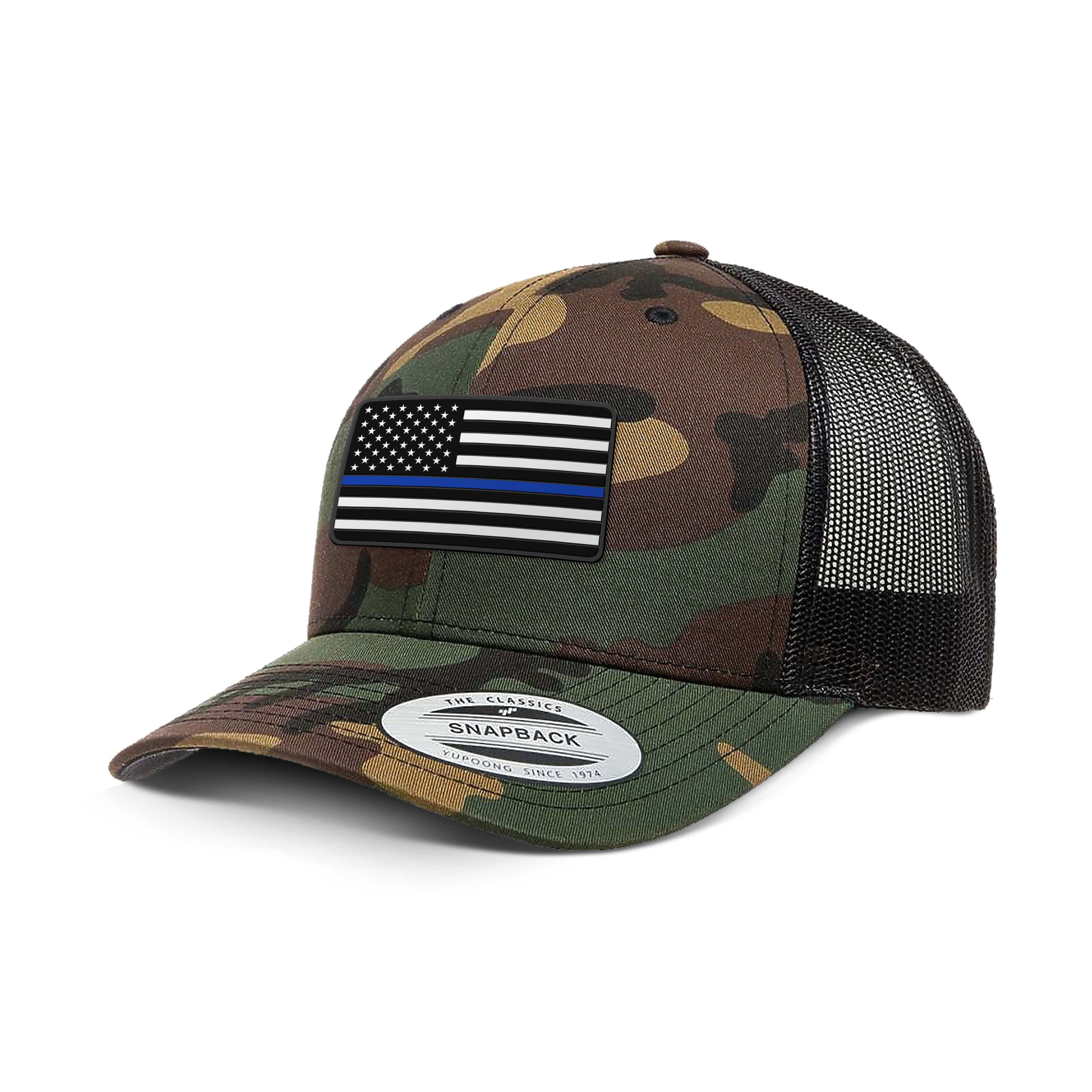 Adjustable Snapback Trucker Cap / Camo USA THIN BLUE FLAG Camo Edition Trucker Hat maga trump