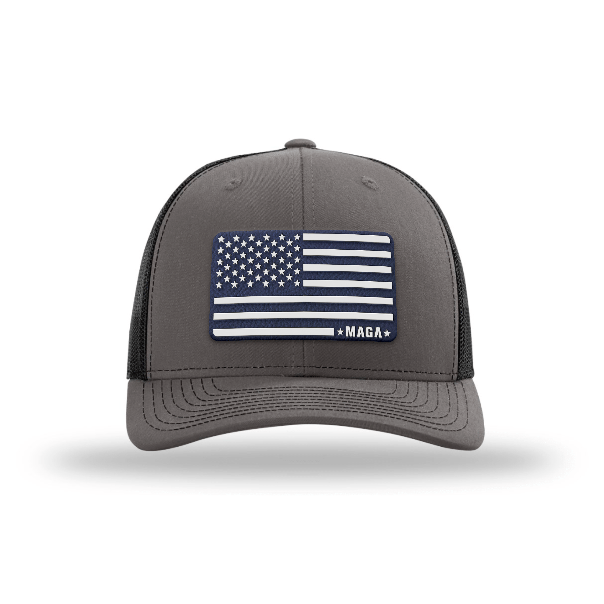Adjustable Snapback Trucker Cap / Charcoal/Black - Navy MAGA American Flag Trucker maga trump