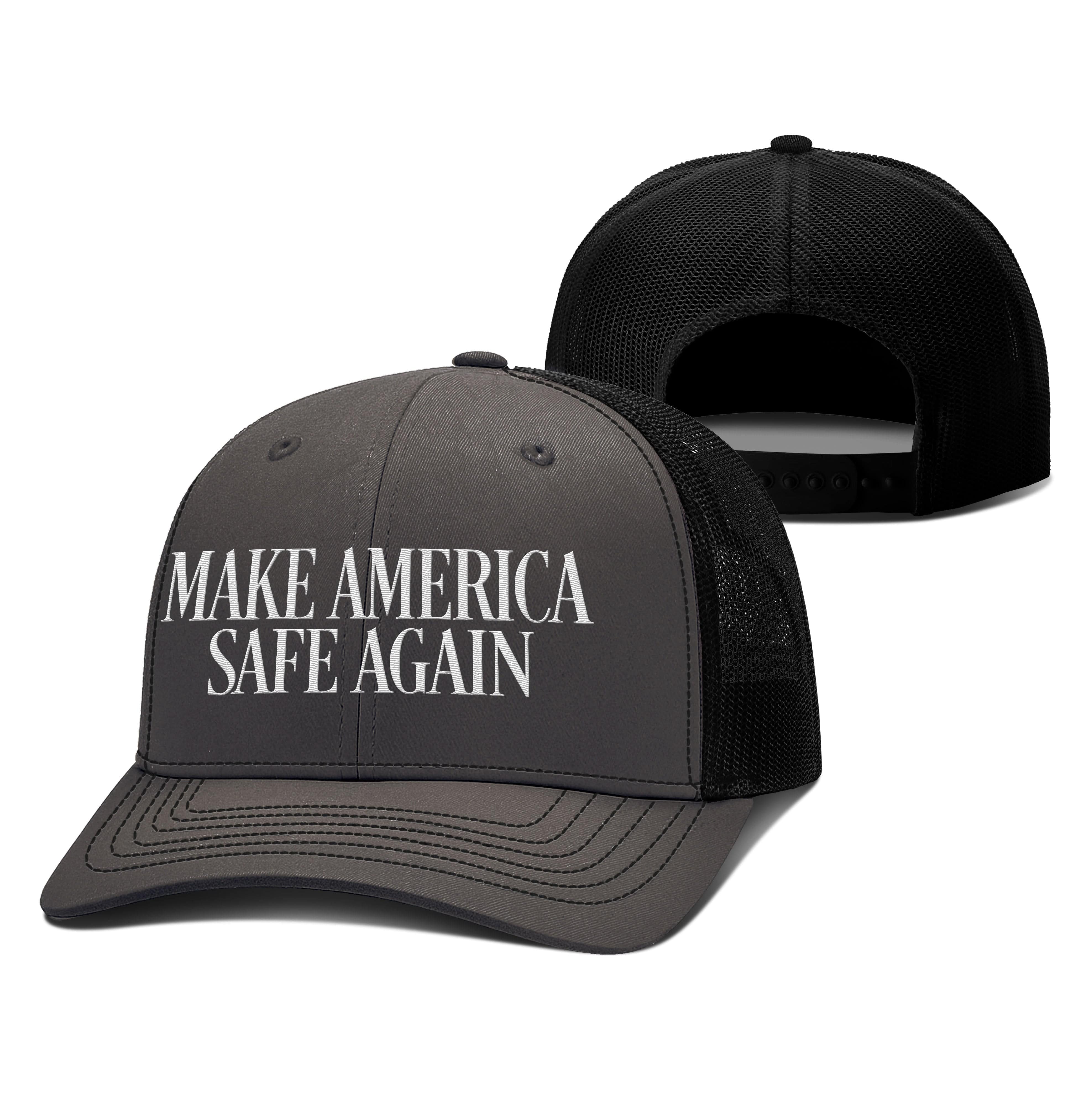 Adjustable Snapback Trucker Cap / Charcoal/Black / OS MAKE AMERICA SAFE AGAIN Trucker Hat maga trump