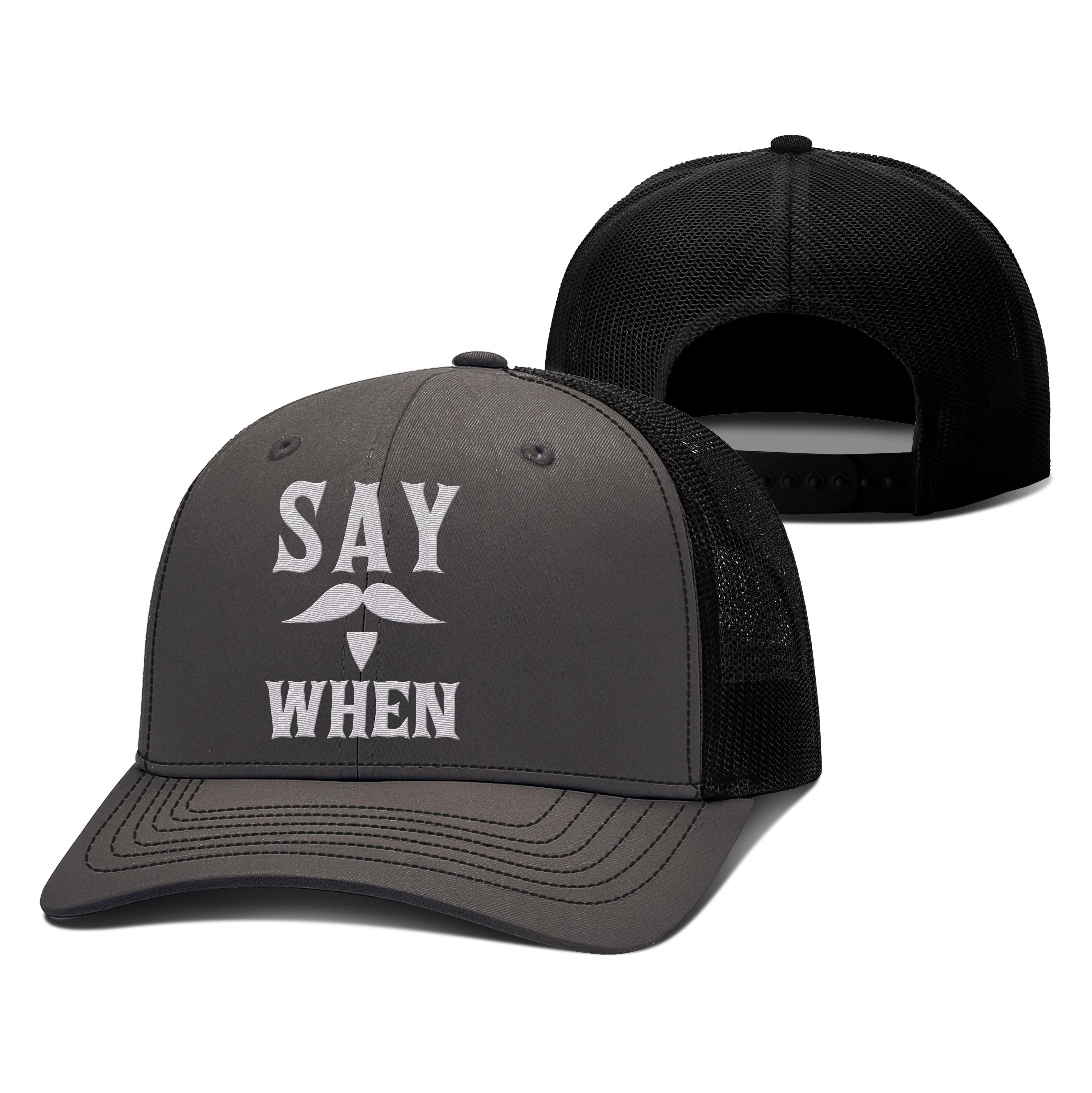 Adjustable Snapback Trucker Cap / Charcoal/Black / OS Say When Trucker Hat maga trump