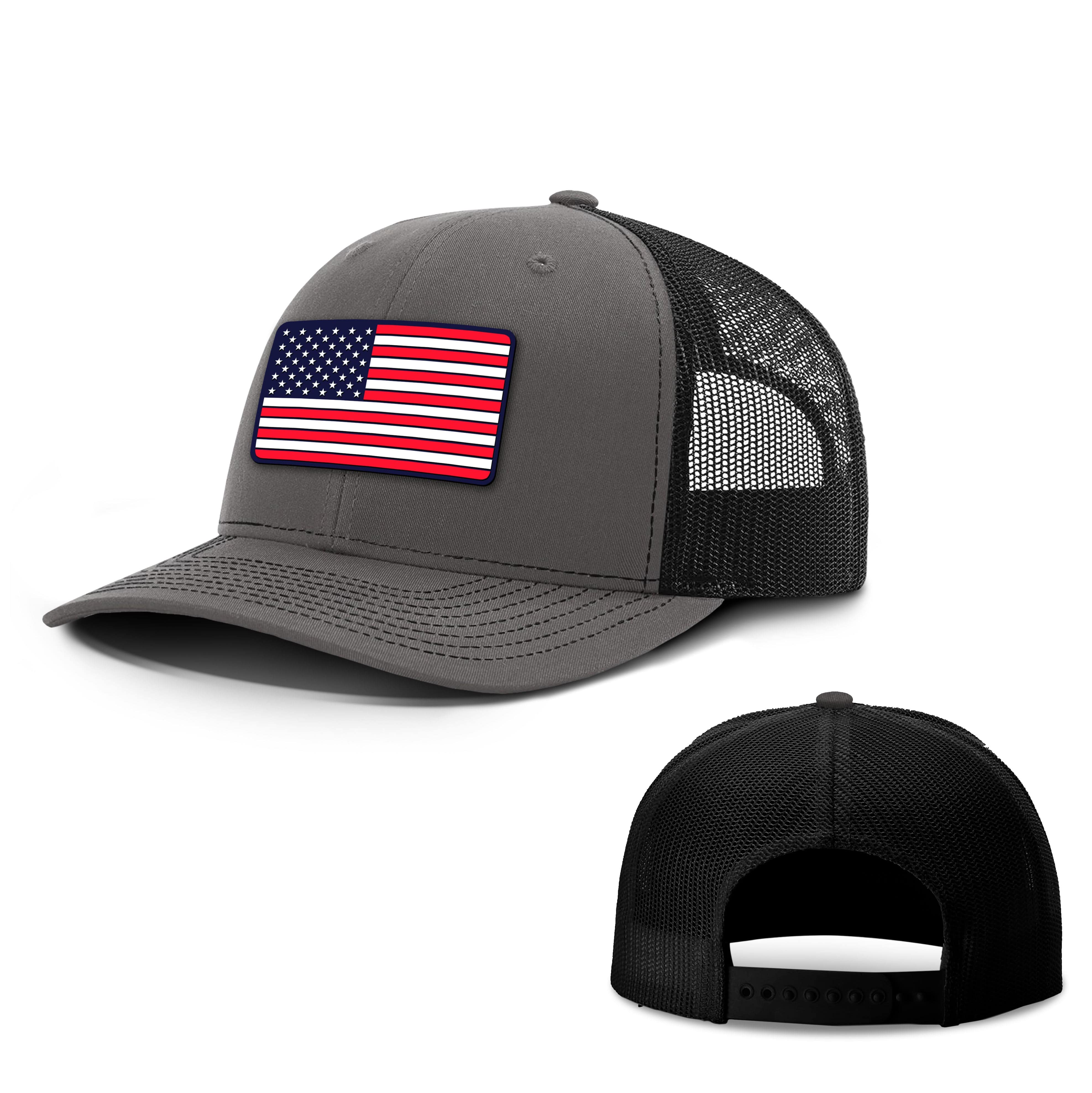Adjustable Snapback Trucker Cap / Charcoal/ Black / OS USA FLAG PVC Trucker Hat maga trump