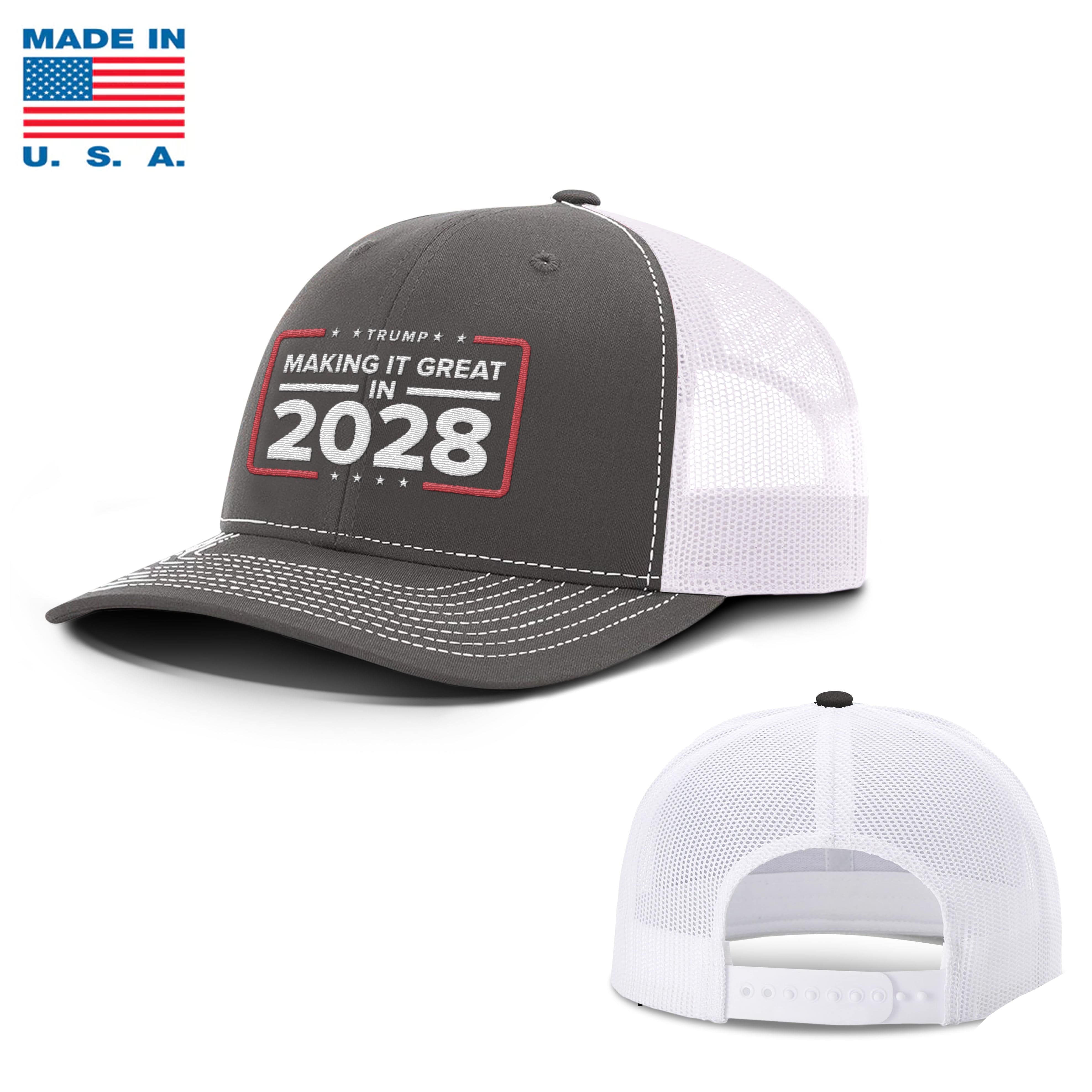 Adjustable Snapback Trucker Cap / Charcoal/White Making it Great in 2028 Trucker Hat Made in the USA maga trump