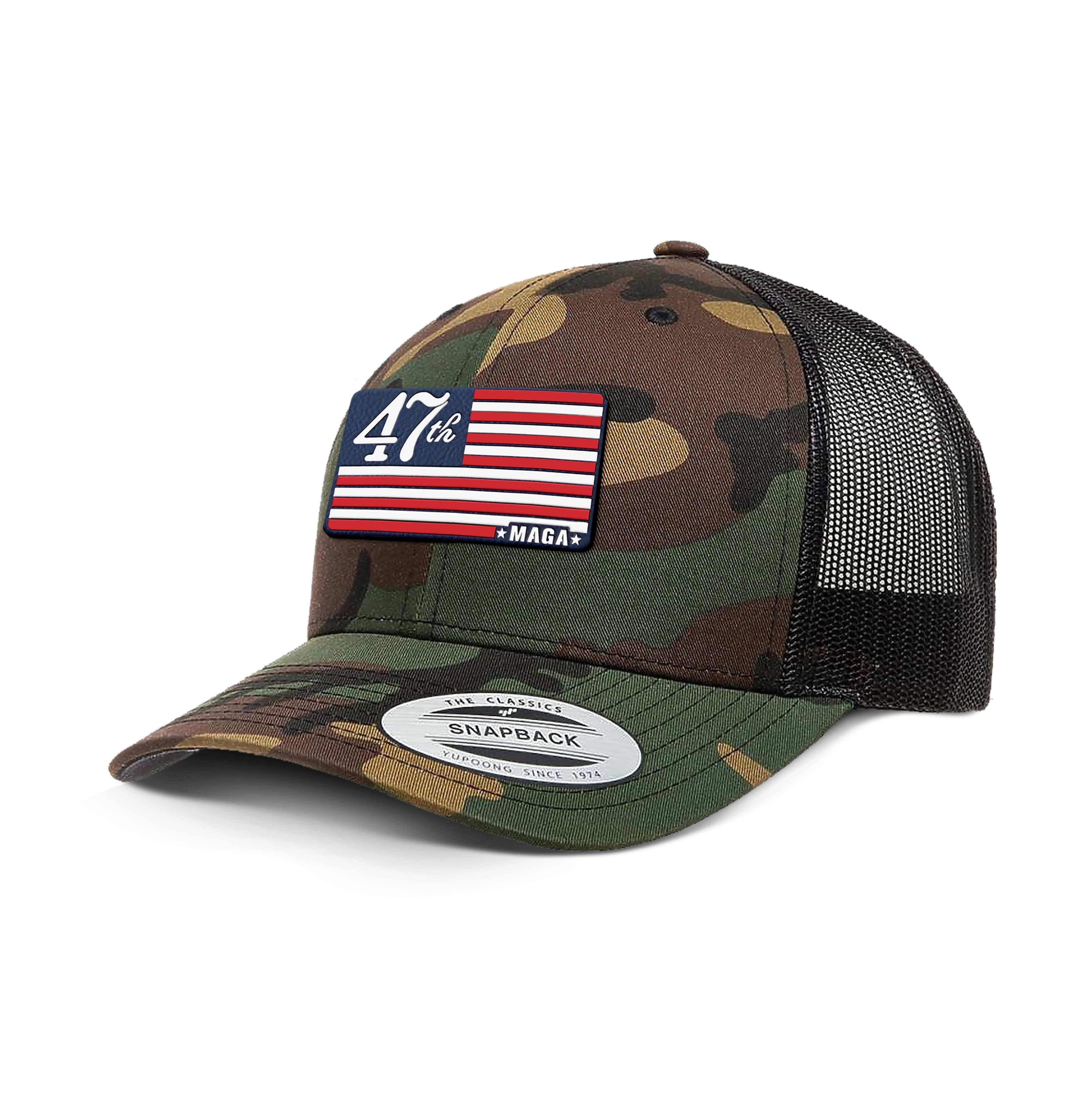 Adjustable Snapback Trucker Cap / Green Camo MAGA 47 Retro Trucker Hats maga trump
