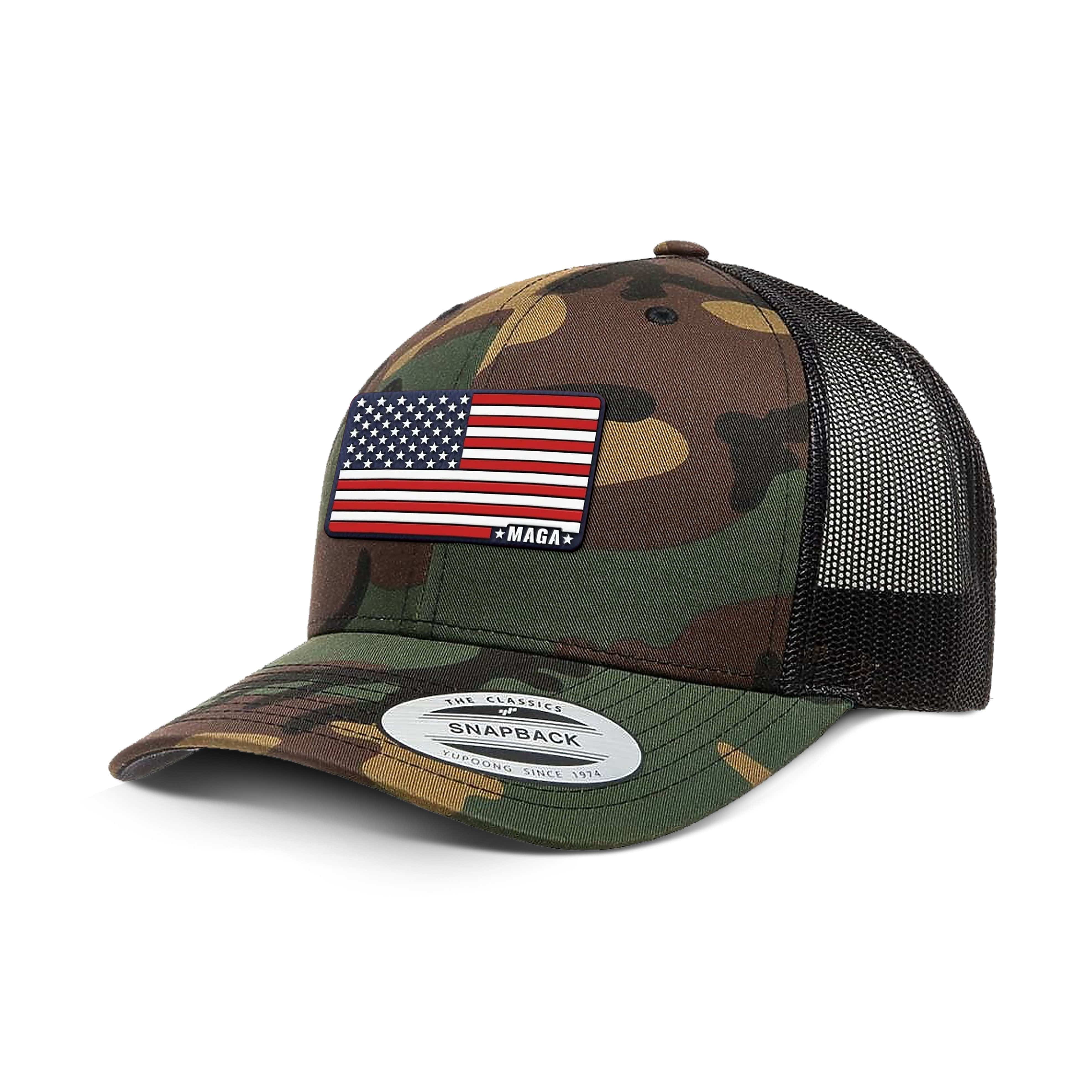 Adjustable Snapback Trucker Cap / Green Camo Maga American Flag Hat Retro Trucker Hats maga trump