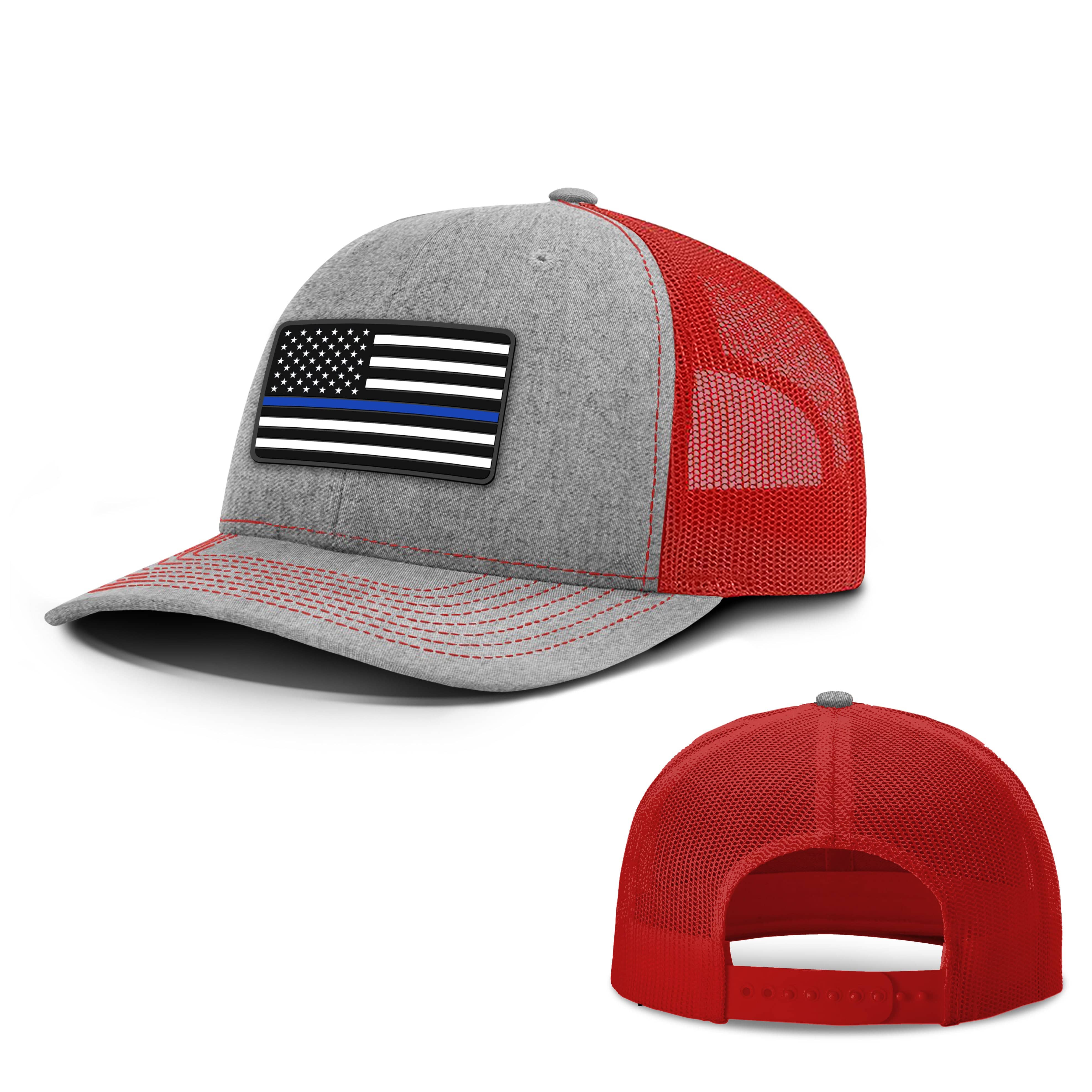 Adjustable Snapback Trucker Cap / Heather Grey/ Red / OS USA THIN BLUE FLAG Trucker Hat maga trump