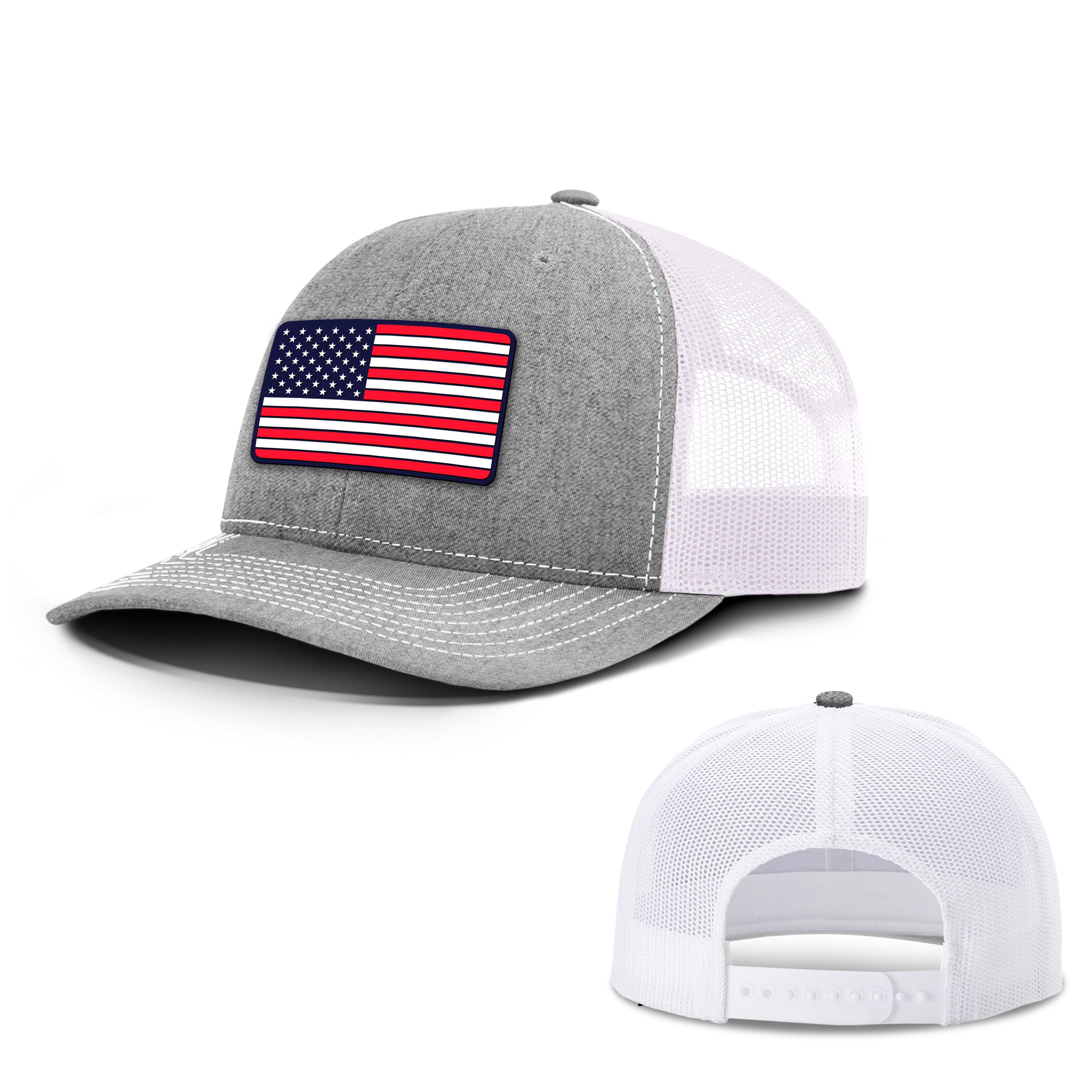 Adjustable Snapback Trucker Cap / Heather Grey/ White / XL USA FLAG PVC Trucker Hat maga trump