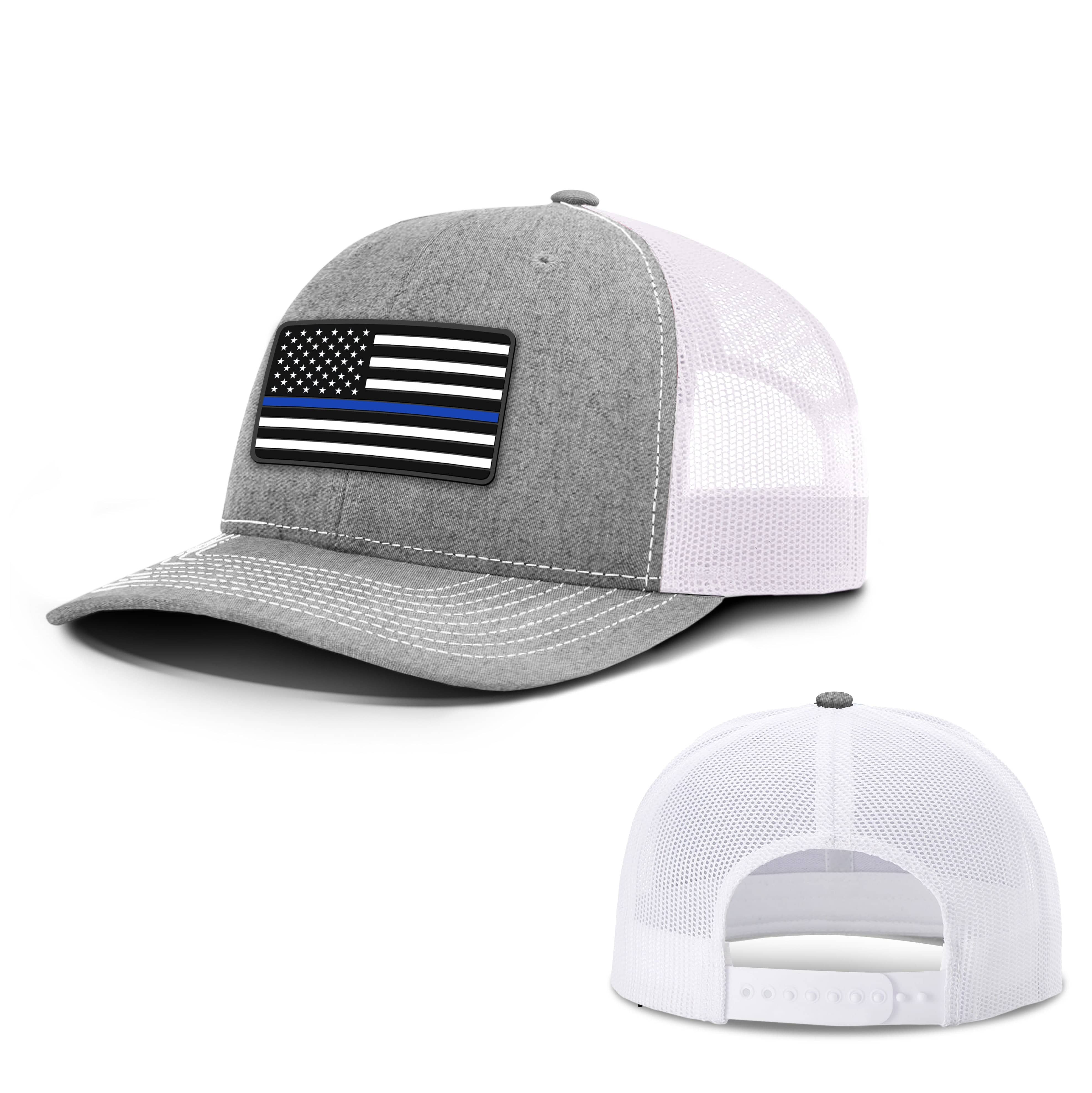Adjustable Snapback Trucker Cap / Heather Grey/ White / XL USA THIN BLUE FLAG Trucker Hat maga trump