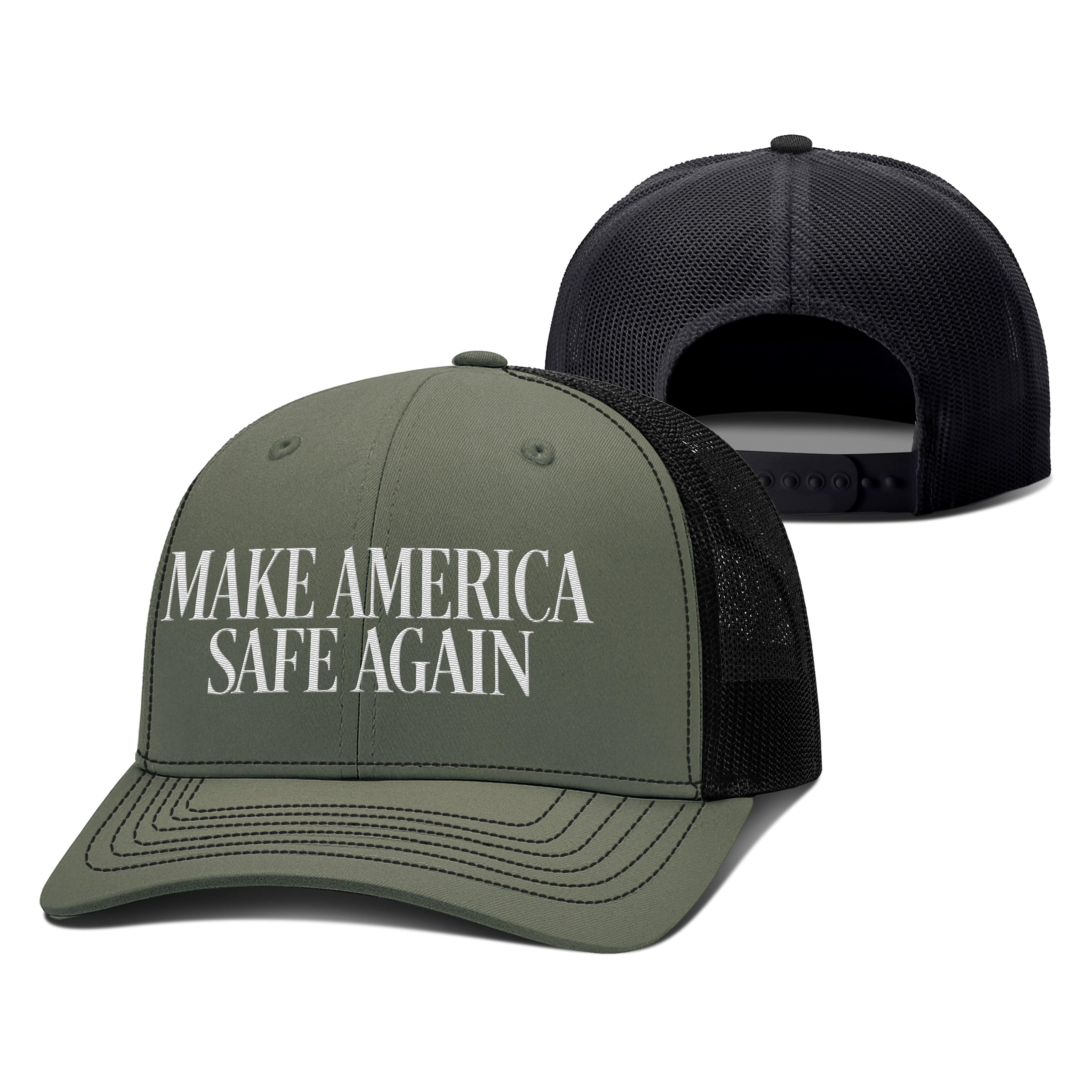 Adjustable Snapback Trucker Cap / Loden/Black / OS MAKE AMERICA SAFE AGAIN Trucker Hat maga trump