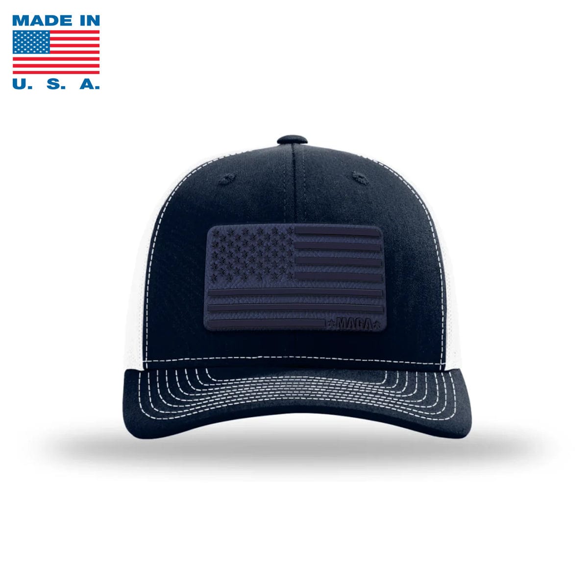 Adjustable Snapback Trucker Cap / Navy/ White / One Size MAGA Flag Patch Trucker Hat Made in the USA maga trump