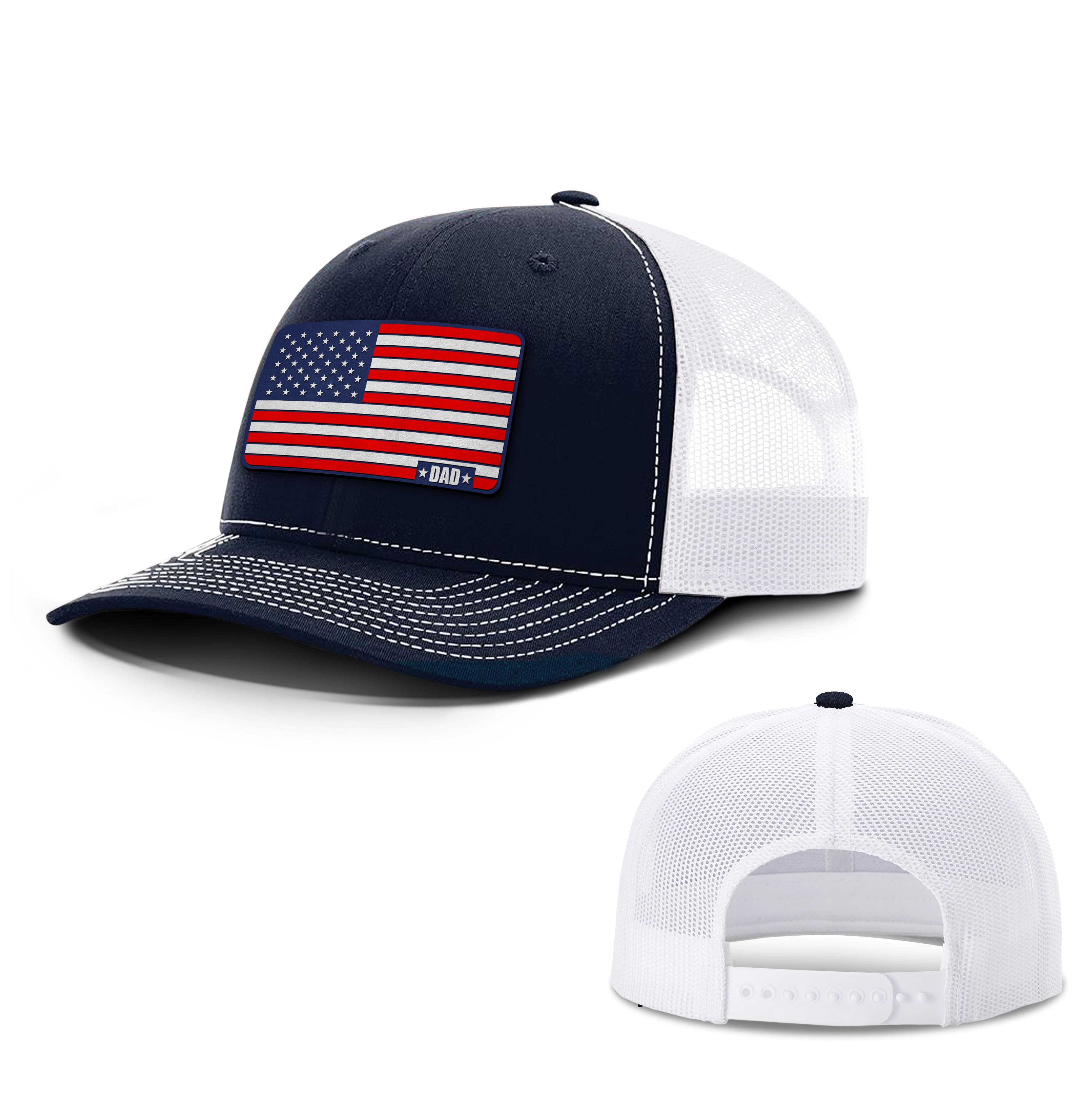 Adjustable Snapback Trucker Cap / Navy/White / OS American Dad Flag Trucker Hat maga trump