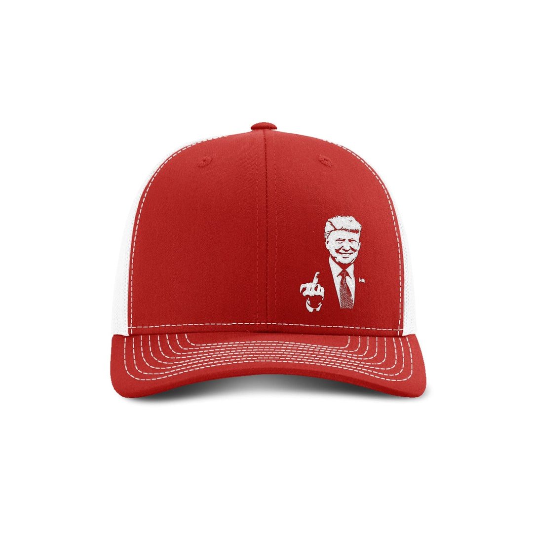 Adjustable Snapback Trucker Cap / Red/White Trump "Flipping the Bird" Trucker Hat maga trump