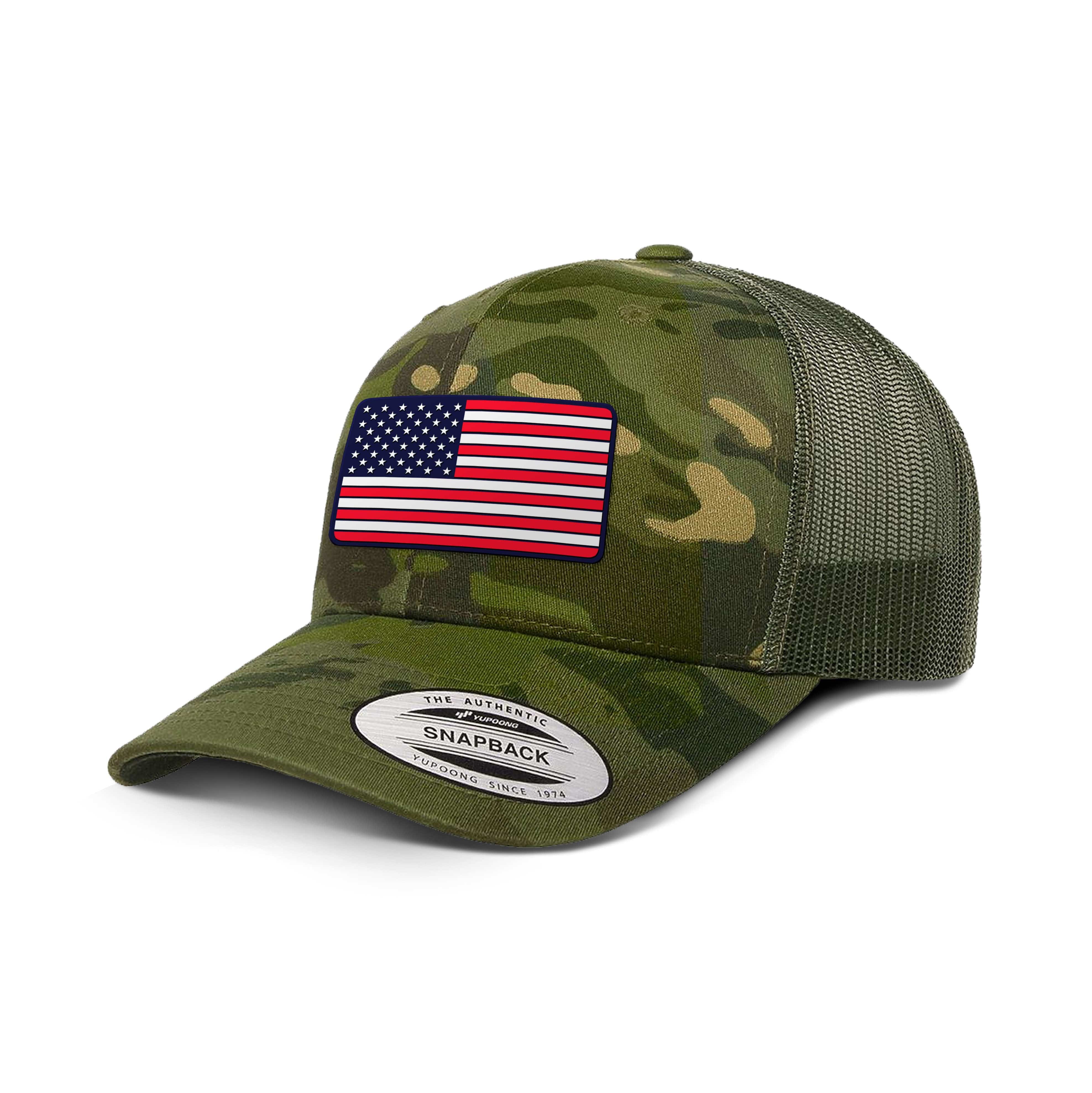 Adjustable Snapback Trucker Cap / Tropic Green USA FLAG PVC Camo Edition Trucker Hat maga trump