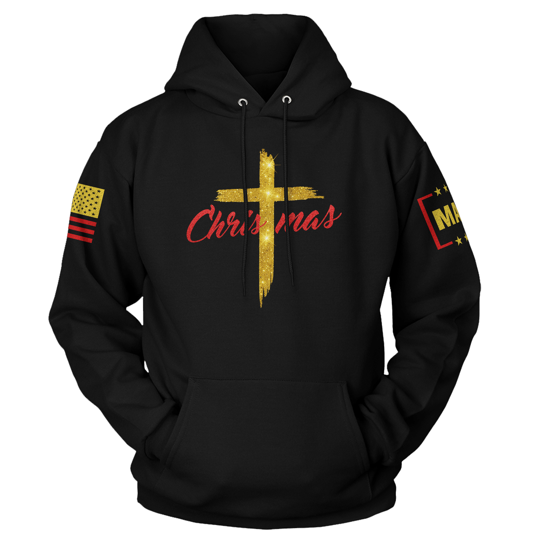 Black / S Christmas Cross Hoodie maga trump