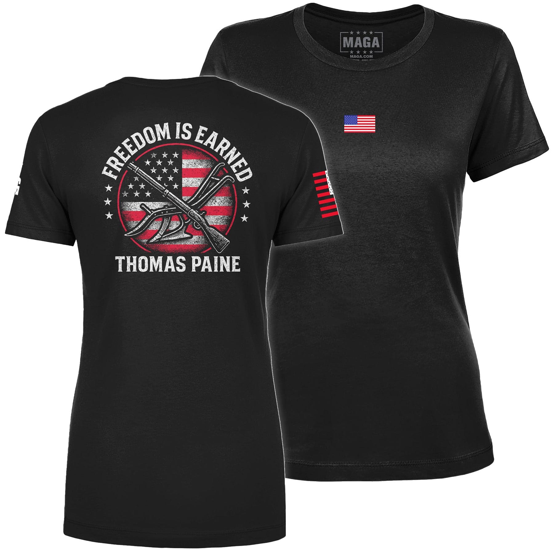 Black / S Freedom is Earned Ladies Tee maga trump