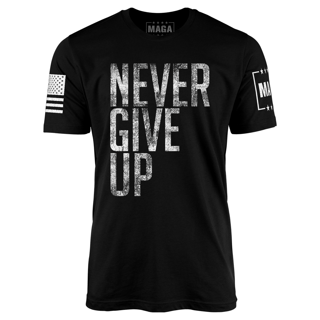 Black / S Never Give Up Moisture-Wicking T-shirt maga trump