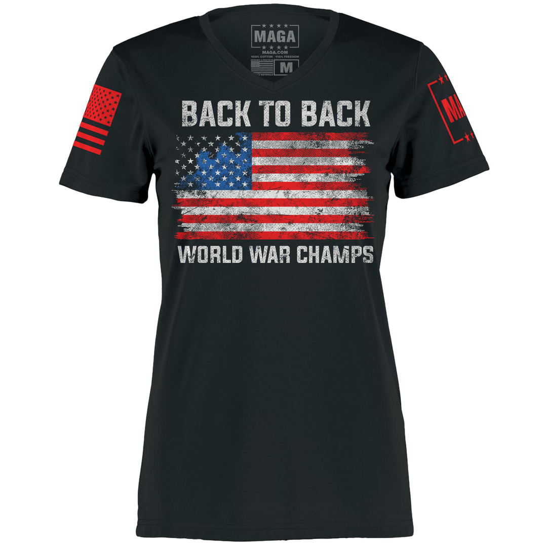 Black / XS Back to Back World War Champs Ladies Moisture-Wicking T-shirt maga trump